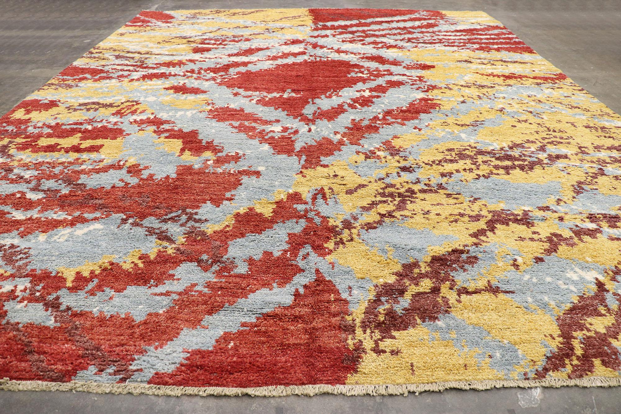 Wool New Contemporary Moroccan Rug with Abstract Expressionism & Post-Modern Style For Sale