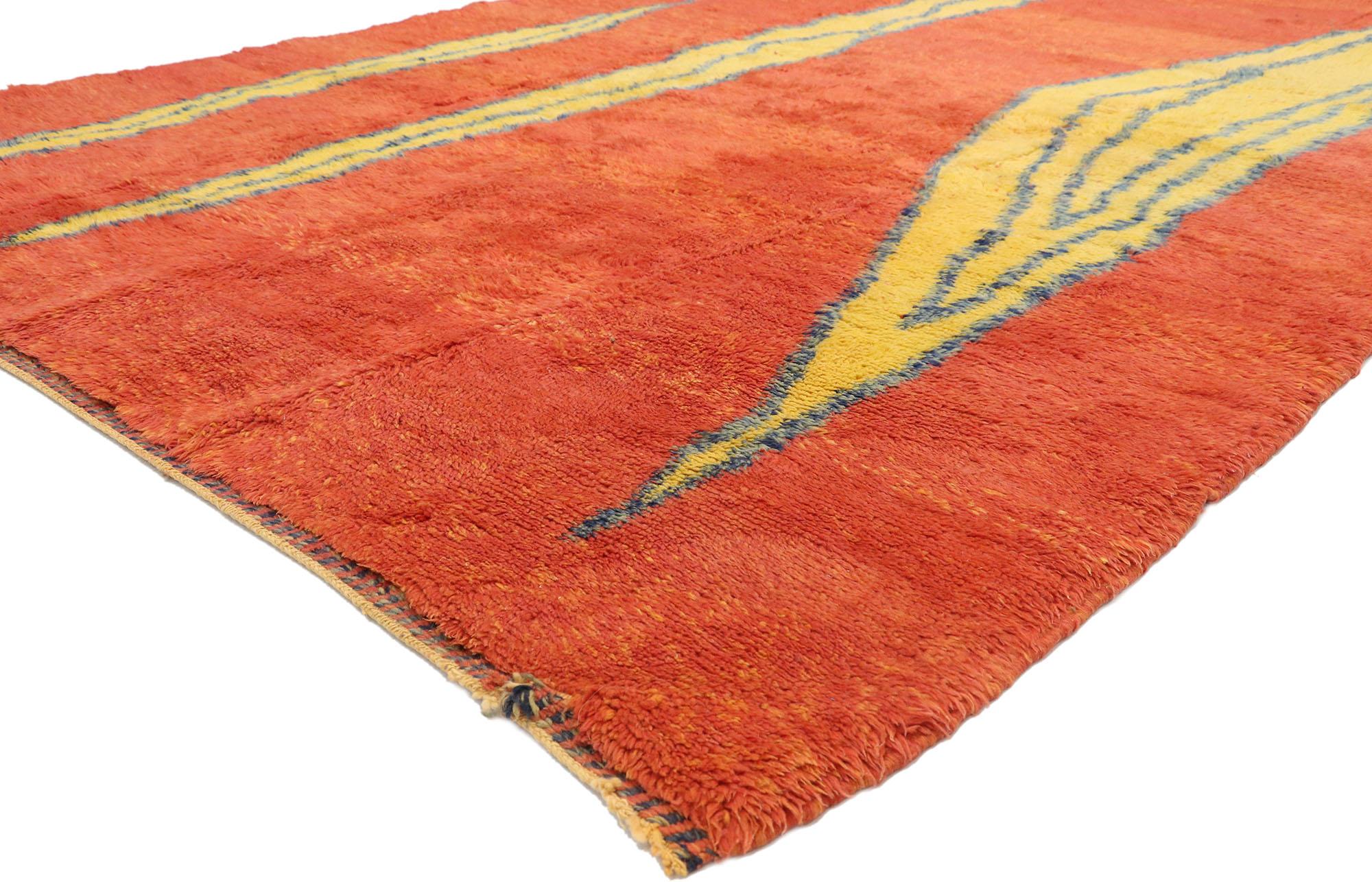 21055 Modern Beni Mrirt Moroccan Rug, 07'01 x 09'09. Beni Mrirt rugs epitomize the esteemed tradition of Moroccan weaving, renowned for their luxurious texture, geometric patterns, and soothing earthy tones. Crafted by skilled artisans of the Beni