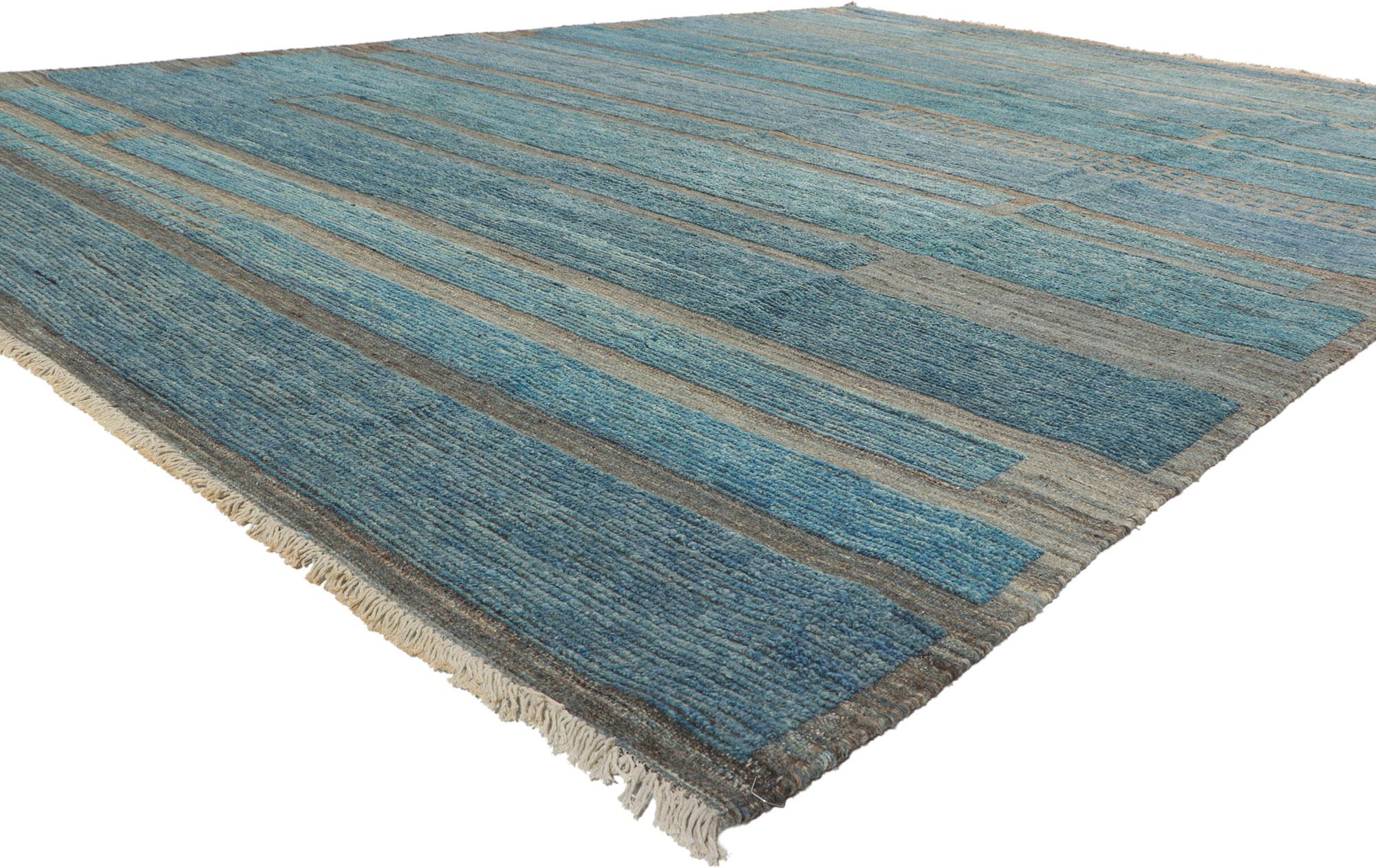 80947 Modern Style Moroccan rug, 09'06 x 12'10. Showcasing an expressive design, incredible detail and texture, this hand knotted wool contemporary Moroccan area rug is a captivating vision of woven beauty. The textures and lines hark back to the