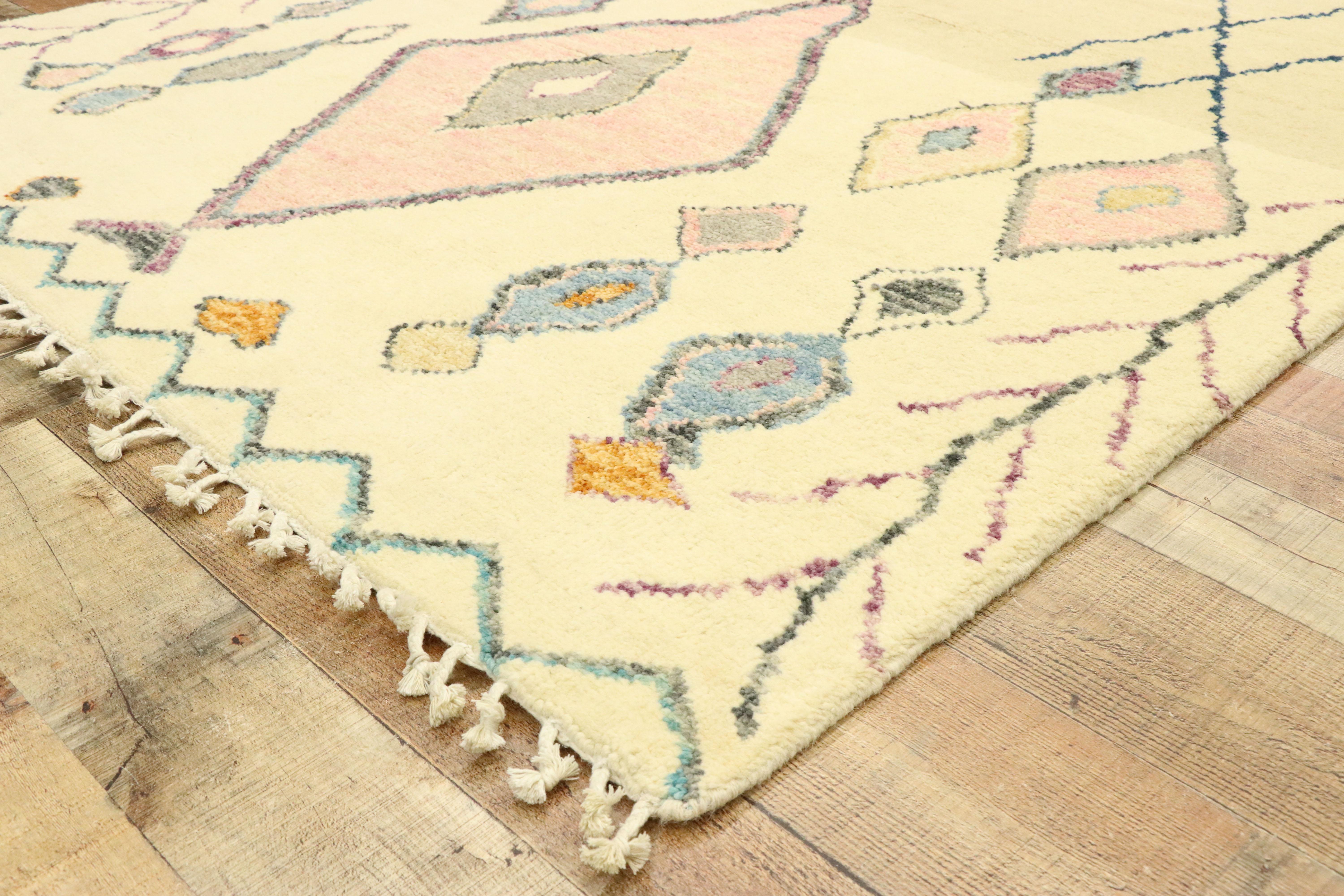 Hand-Knotted New Contemporary Moroccan Rug with Boho Chic Tribal Style with Cozy Hygge Vibes For Sale