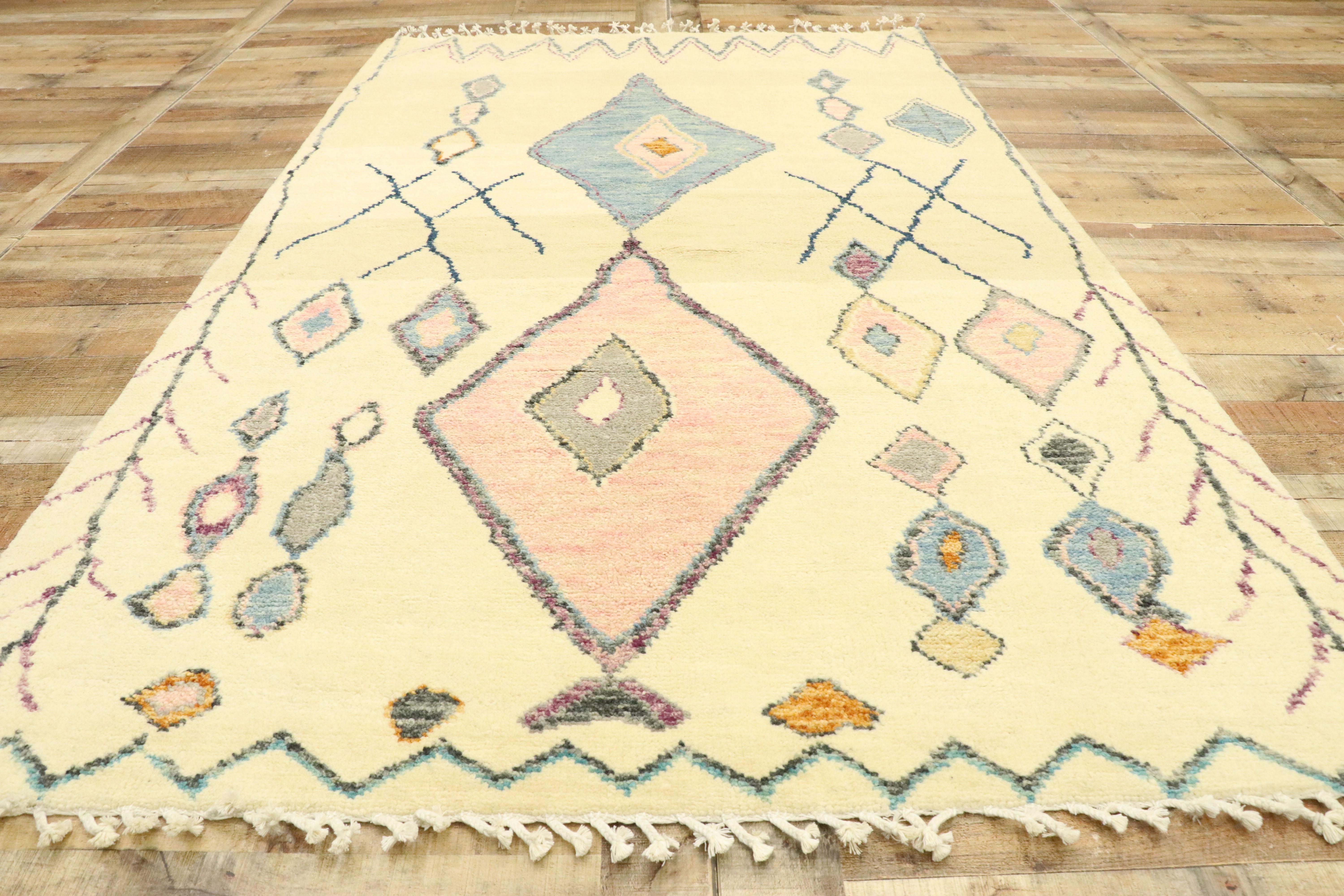 New Contemporary Moroccan Rug with Boho Chic Tribal Style with Cozy Hygge Vibes In New Condition For Sale In Dallas, TX