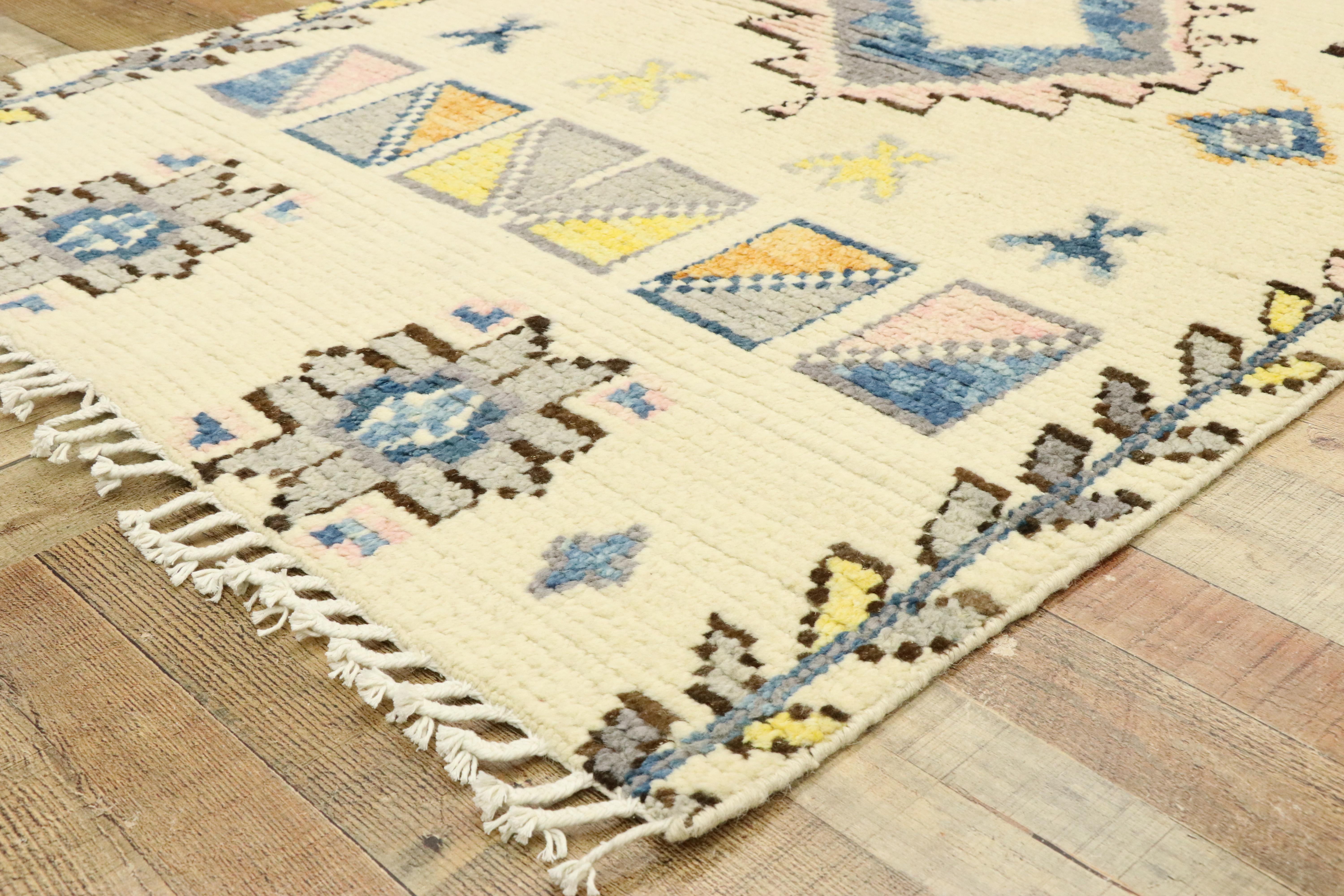 Hand-Knotted New Contemporary Moroccan Rug with Boho Chic Tribal Style with Hygge Vibes For Sale