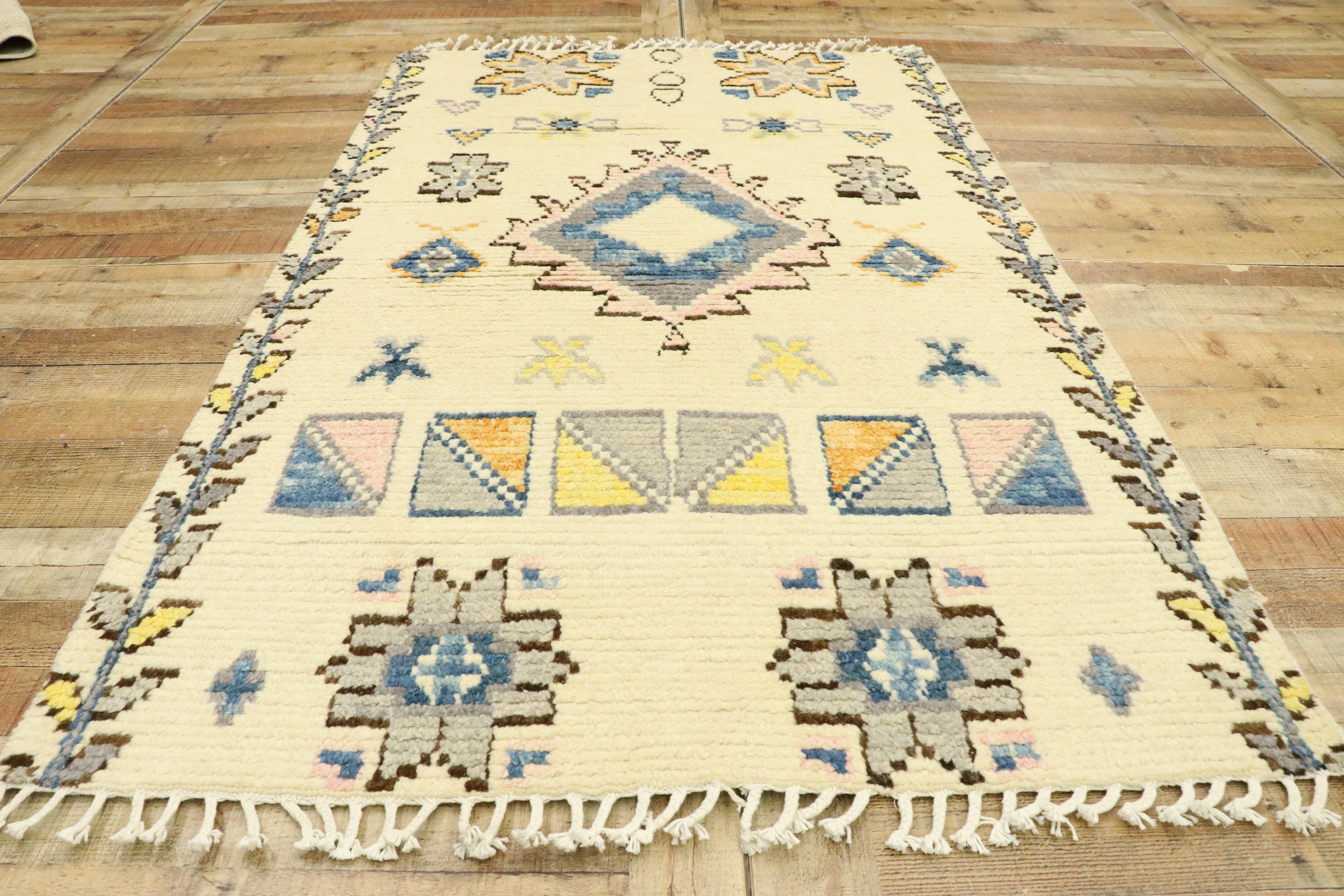 New Contemporary Moroccan Rug with Boho Chic Tribal Style with Hygge Vibes In New Condition For Sale In Dallas, TX