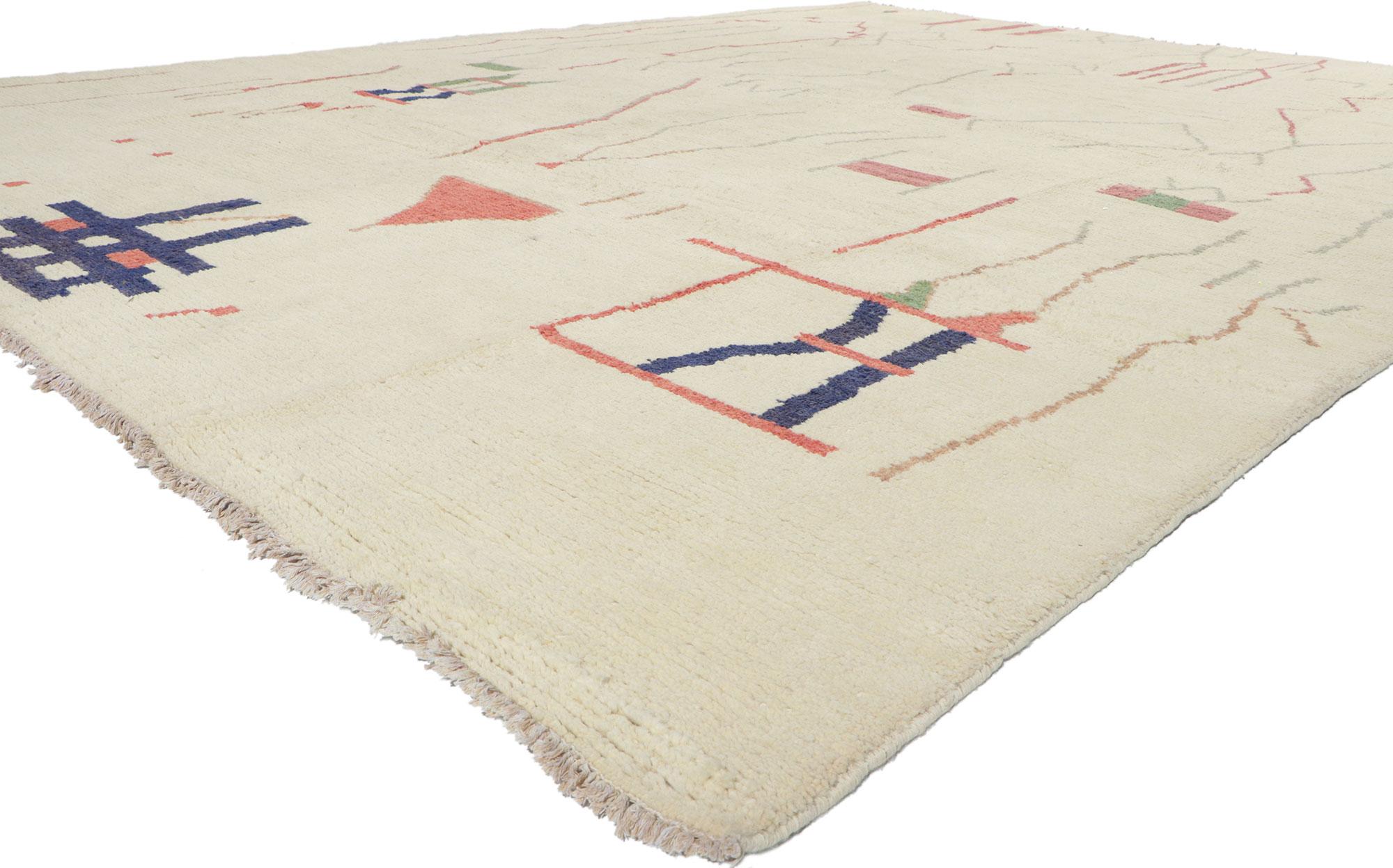80695 New Contemporary Oversized Moroccan Rug with Modern Brutalist Style 10'02 x 13'10. Recalling the Brutalist, this contemporary oversized Moroccan rug is an amalgam of International style and the very definition of celebrated and spirited high