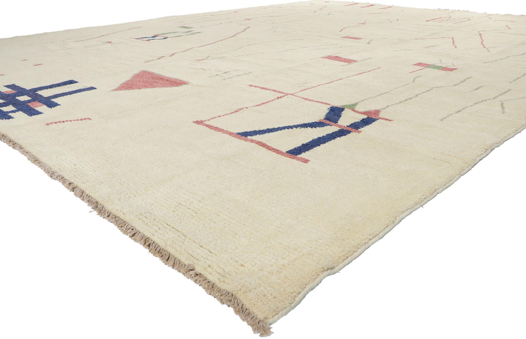 80694 new Contemporary oversized Moroccan rug with Modern Brutalist Style 12'05 x 15'05. Recalling the Brutalist, this contemporary oversized Moroccan rug is an amalgam of International style and the very definition of celebrated and spirited high