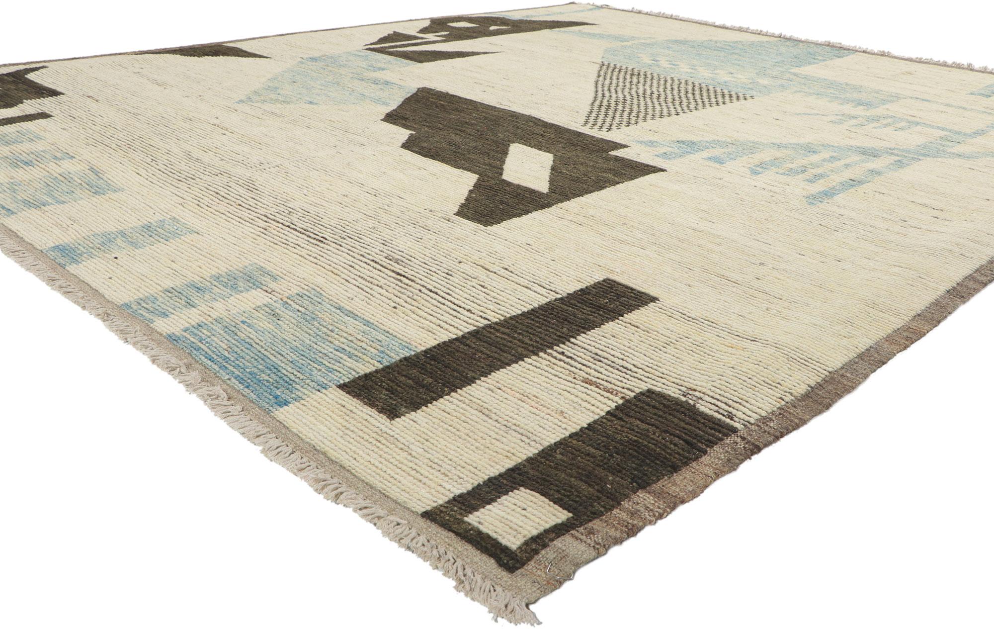 80954 New Contemporary Moroccan Rug with Brutalist Style, 08'02 x 09'07. Rappelant le Brutalist, ce tapis marocain contemporain en laine nouée à la main est un amalgame de style international et la définition même de l'art Brutalist haut de gamme