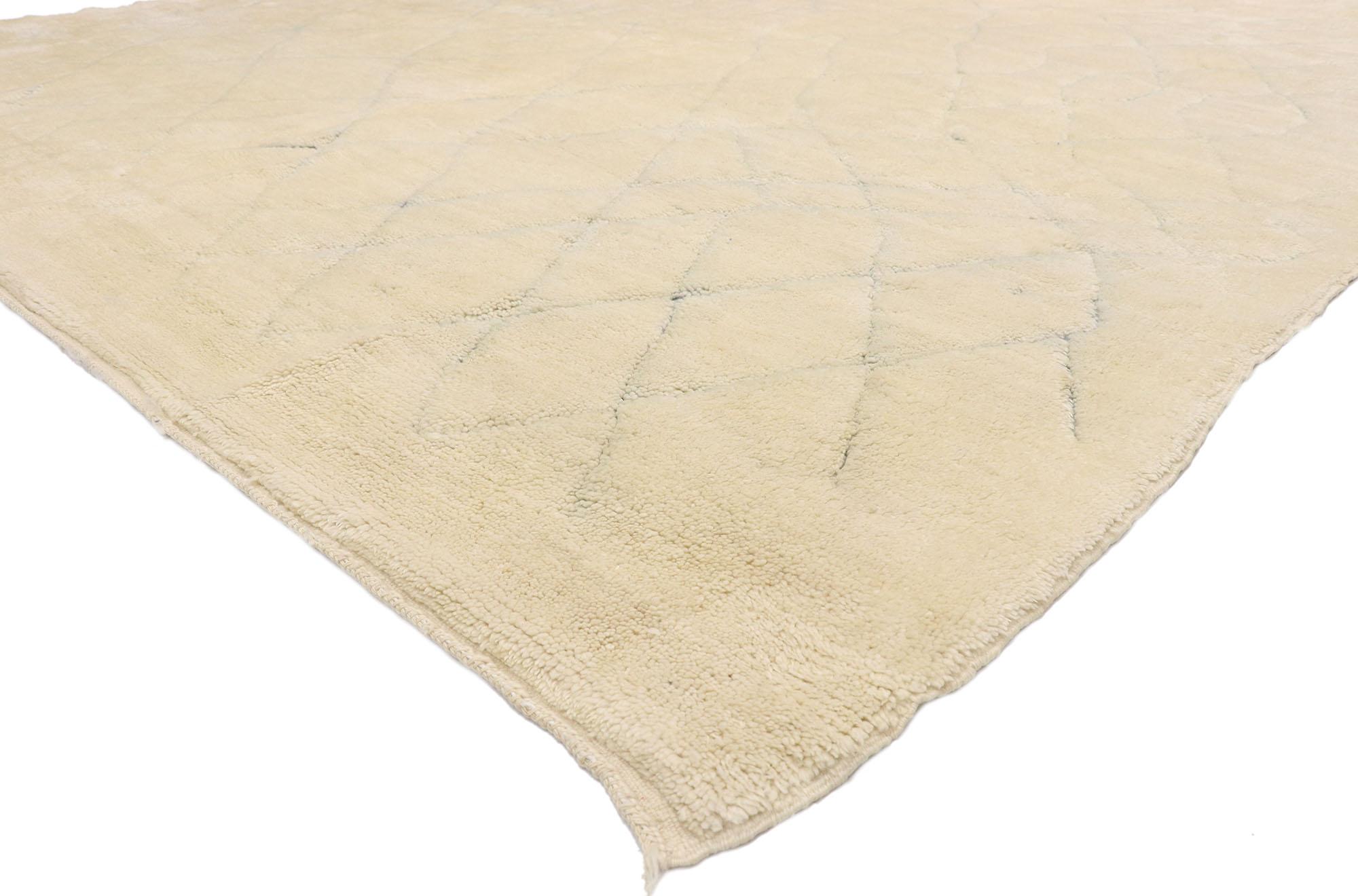 21083, new contemporary Moroccan rug with Cozy Hygge vibes and organic modern style 10'04 x 13'11. With its simplicity, plush pile and Hygge vibes, this hand knotted wool contemporary Moroccan area rug provides a feeling of cozy contentment. It