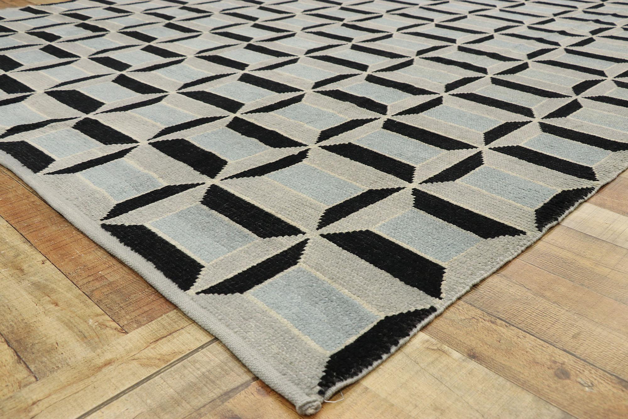 Wool New Contemporary Moroccan Rug with Cubist Bauhaus Style