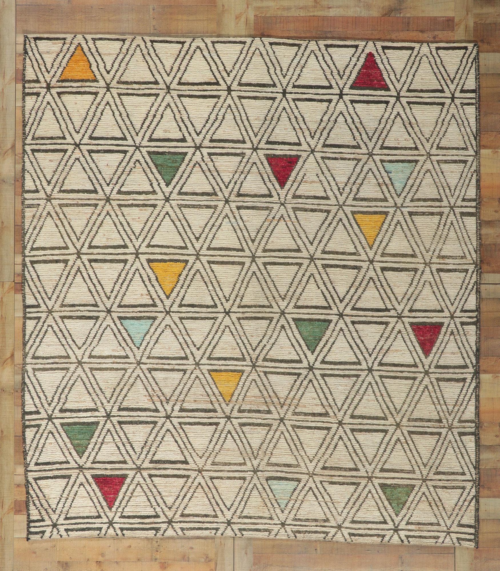 Hand-Knotted New Geometric Moroccan Rug, Triangular Tessellation For Sale