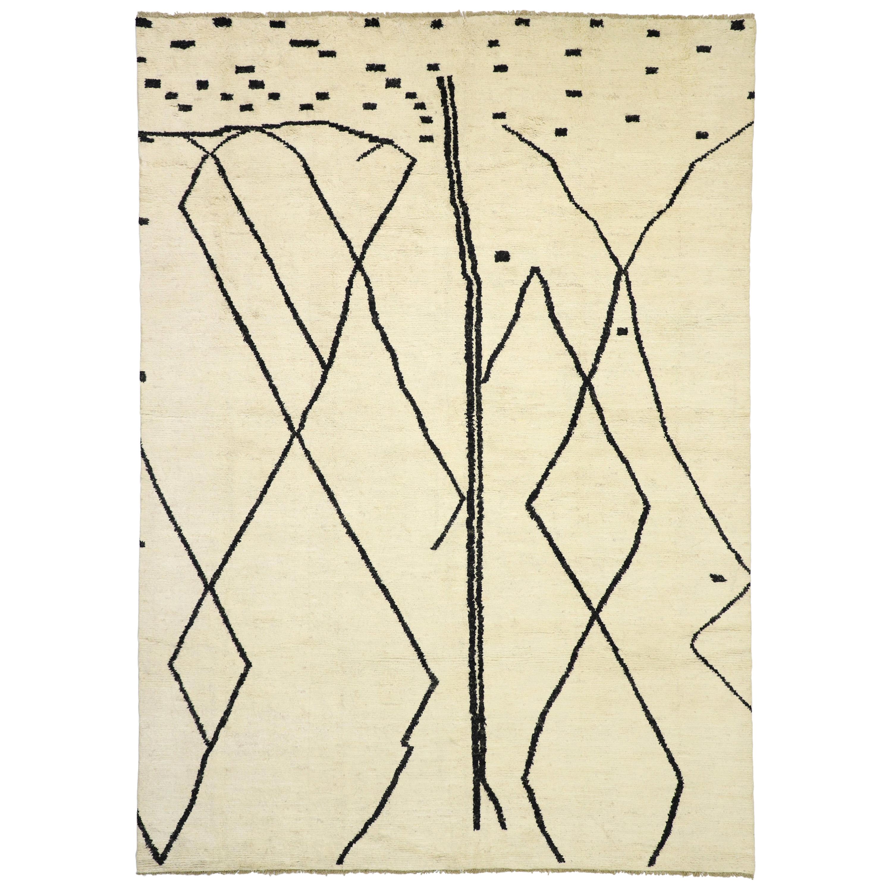 Contemporary Tribal Moroccan Rug, Organic Modern Meets Subtle Shibui For Sale
