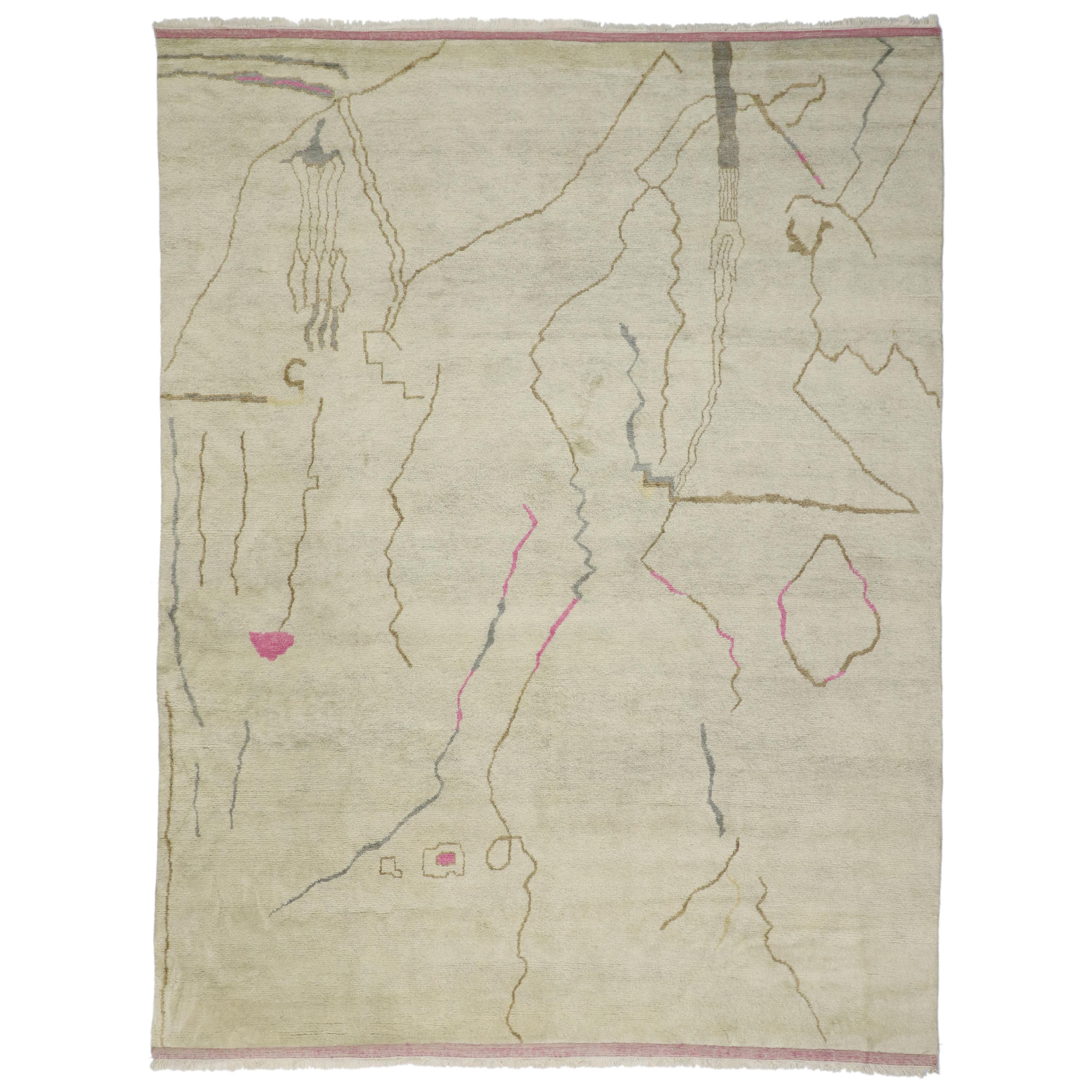 New Contemporary Moroccan Rug with Line Art Style and Abstract Expressionism