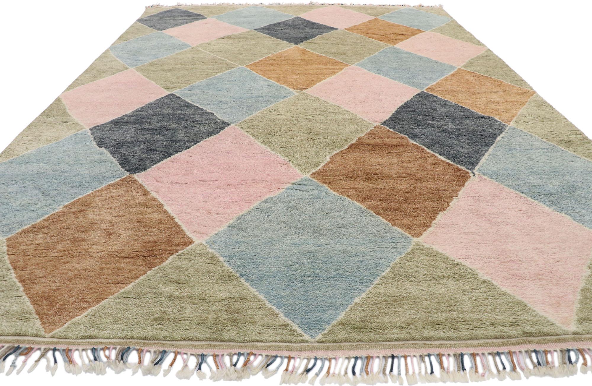 Modern Moroccan Area Rug, Preppy Argyle Meets Boho Chic In New Condition For Sale In Dallas, TX