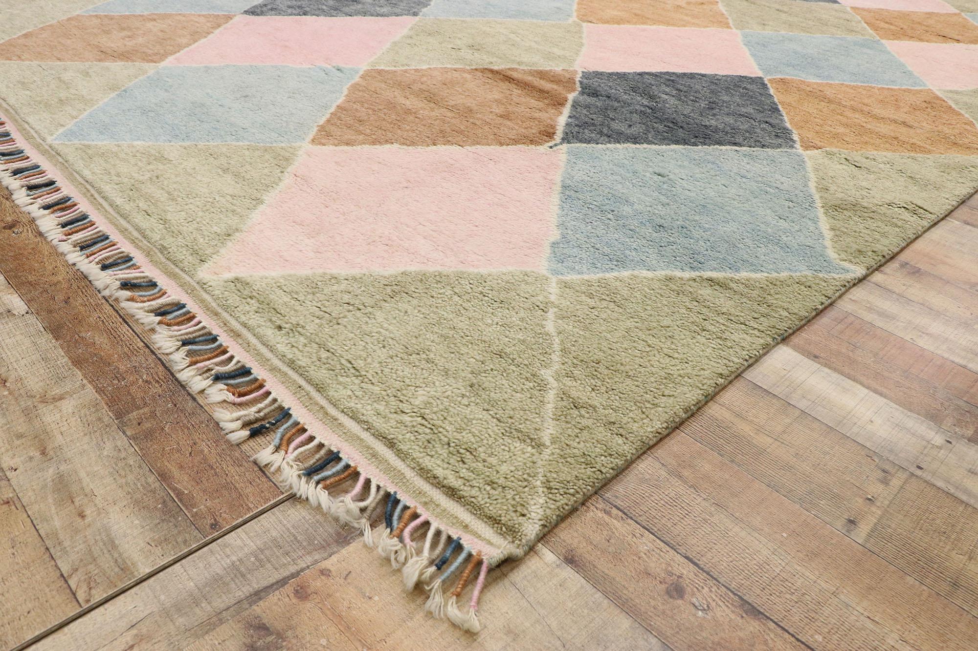 Modern Moroccan Area Rug, Preppy Argyle Meets Boho Chic In New Condition For Sale In Dallas, TX
