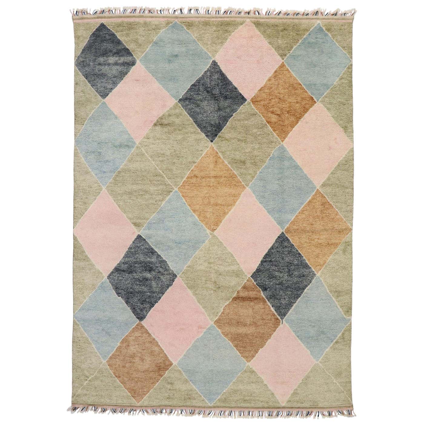 Modern Moroccan Area Rug, Preppy Argyle Meets Boho Chic For Sale at ...