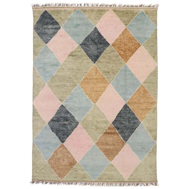 Modern Moroccan Area Rug, Preppy Argyle Meets Boho Chic For Sale at ...