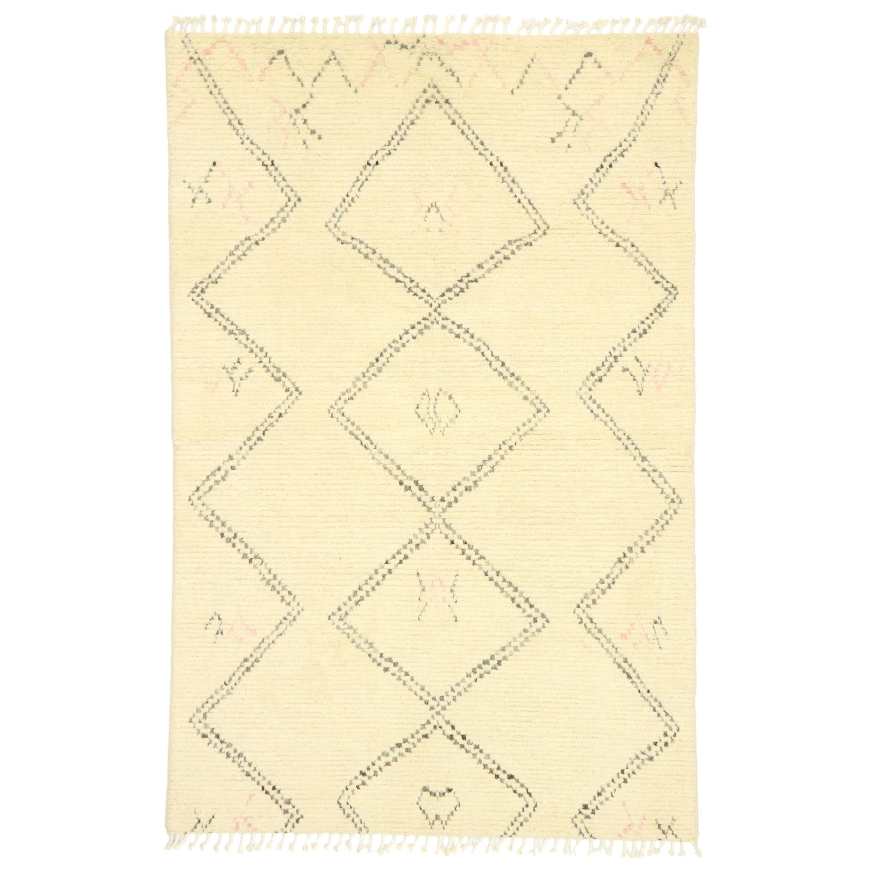 New Contemporary Moroccan Rug with Minimalist Boho Style with Cozy Hygge Vibes For Sale at 1stDibs