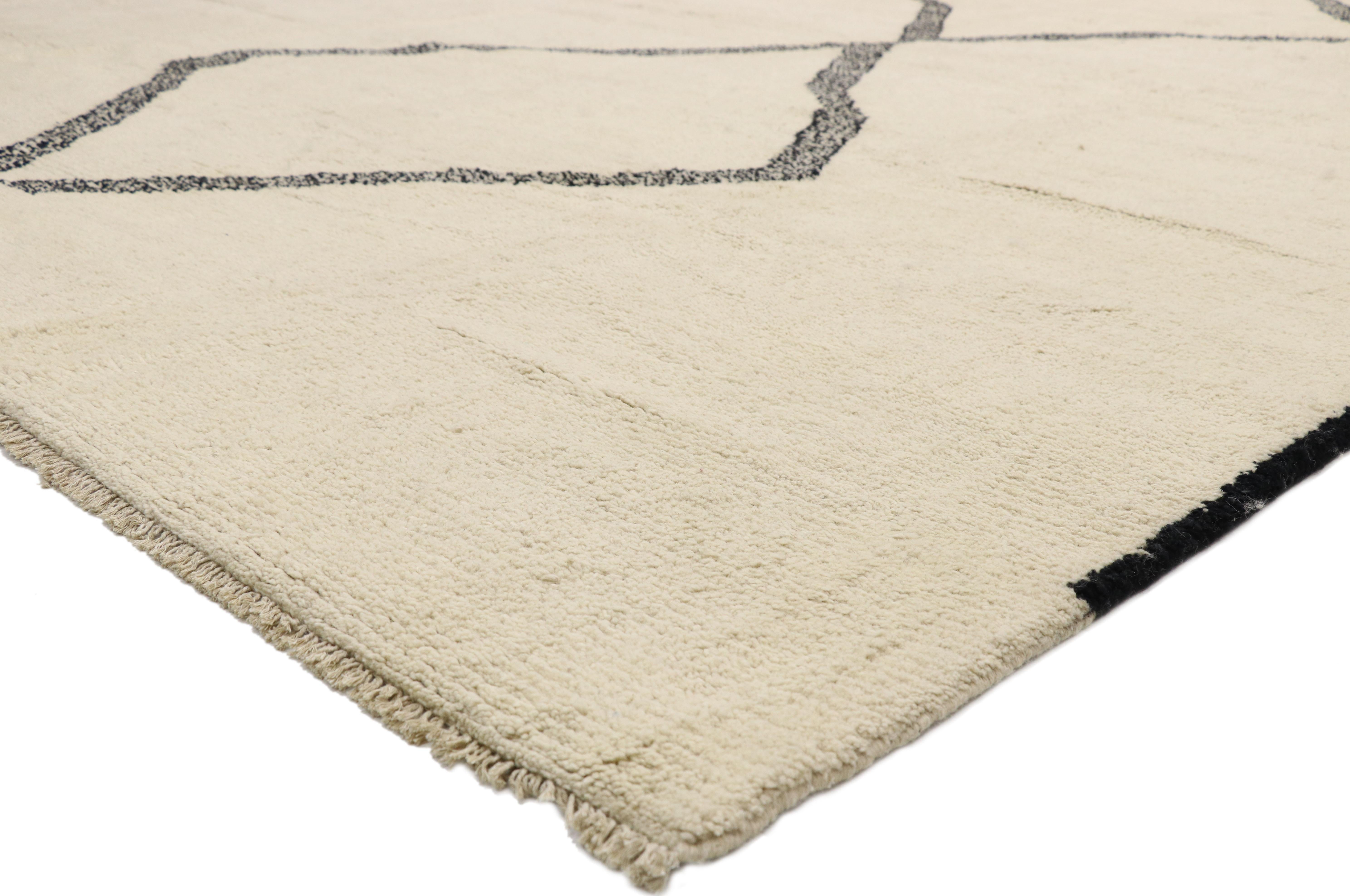 Pakistani Large Organic Modern Moroccan Rug, Minimalist Shibui Meets Tribal Enchantment For Sale