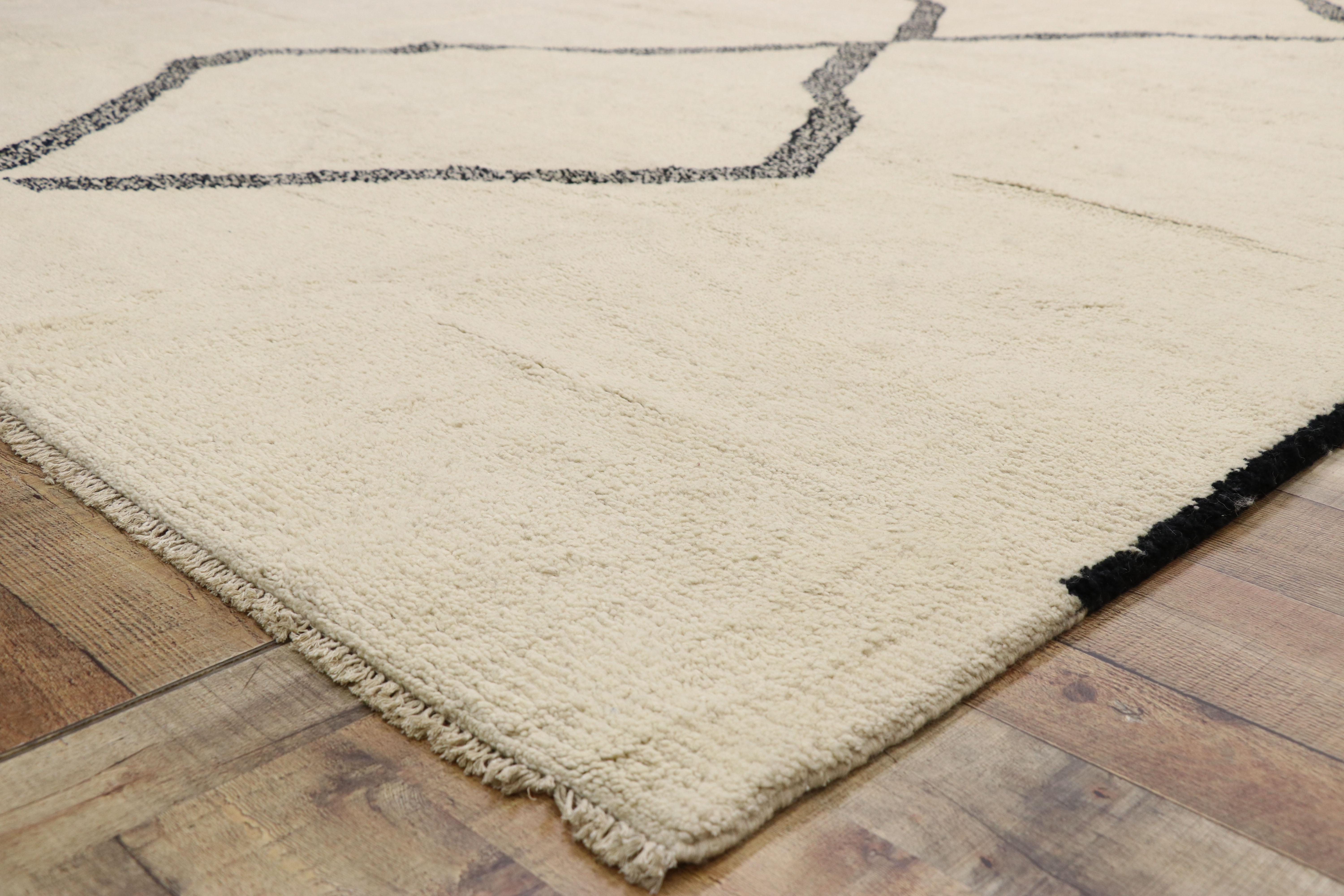 Wool Large Organic Modern Moroccan Rug, Minimalist Shibui Meets Tribal Enchantment For Sale