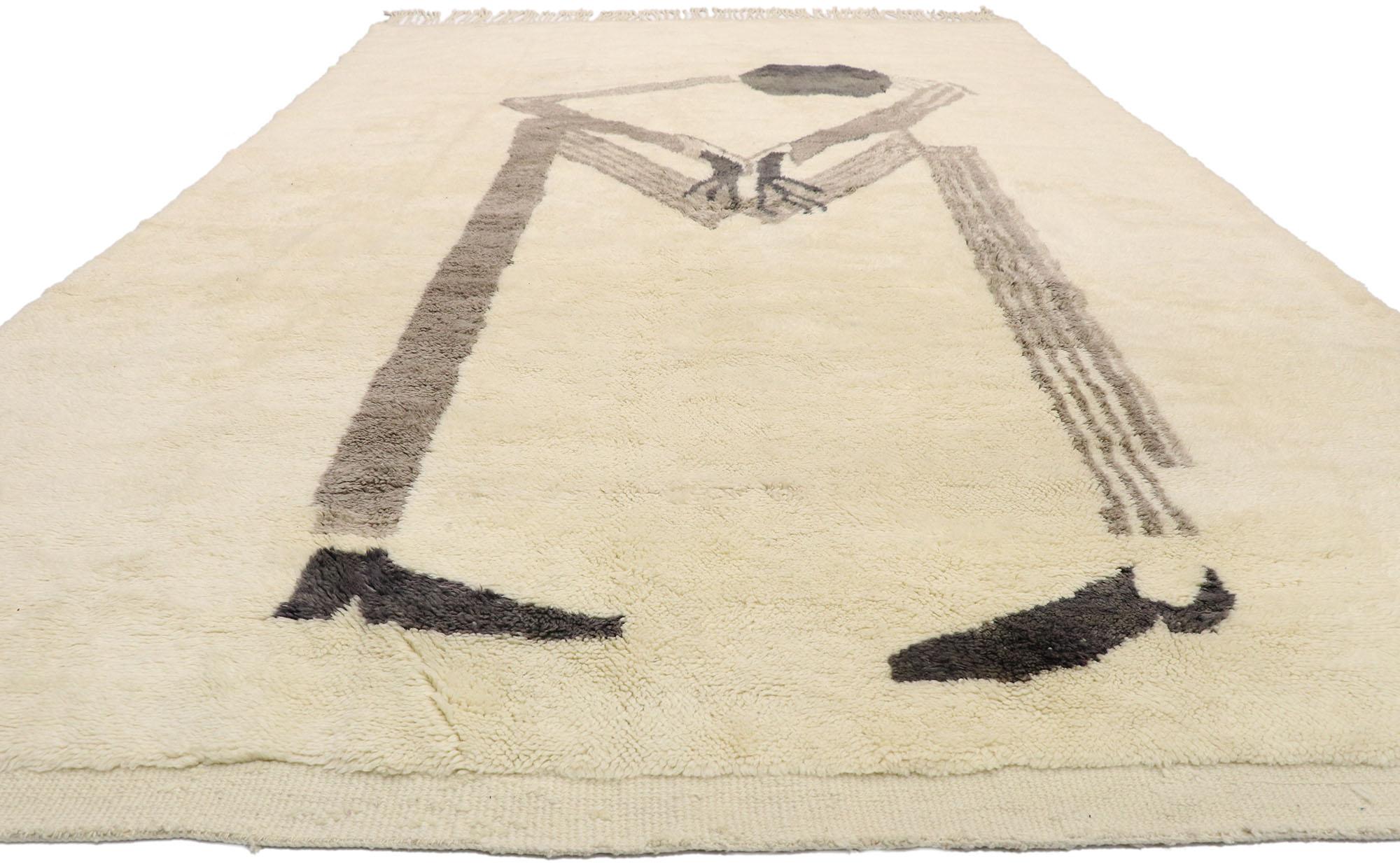 Hand-Knotted New Contemporary Moroccan Rug with Minimalist Style and Figurative Art Design For Sale