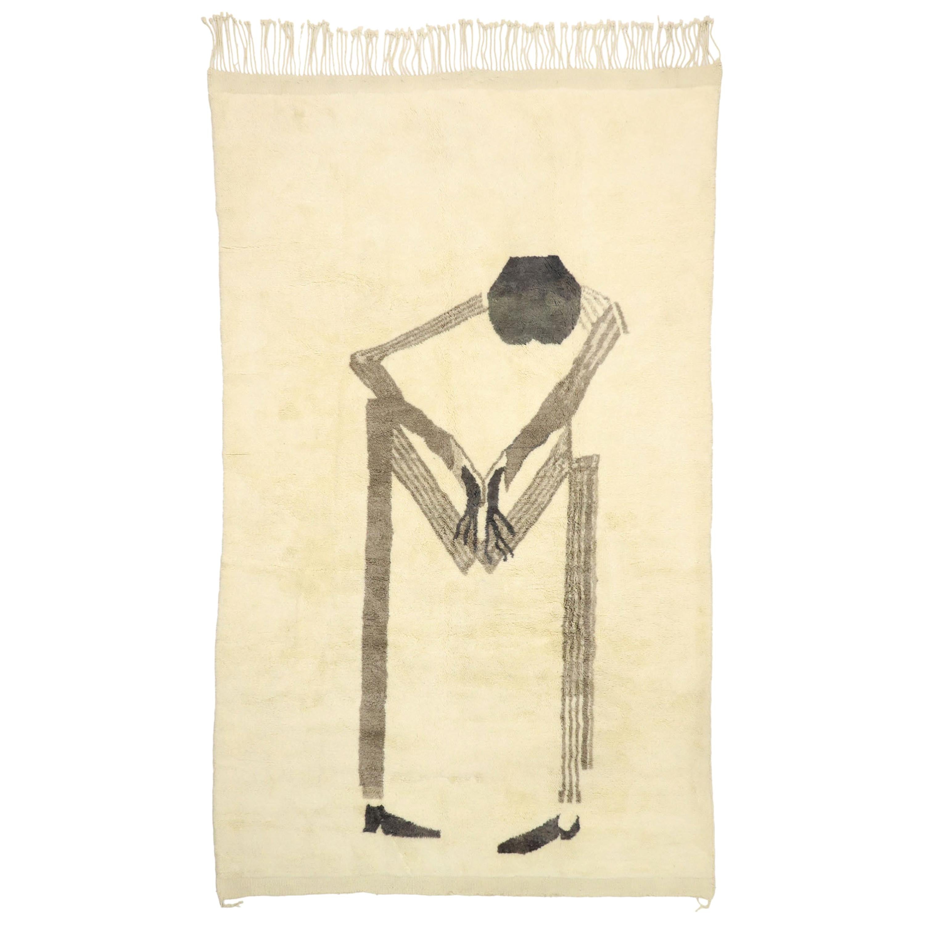 New Contemporary Moroccan Rug with Minimalist Style and Figurative Art Design For Sale