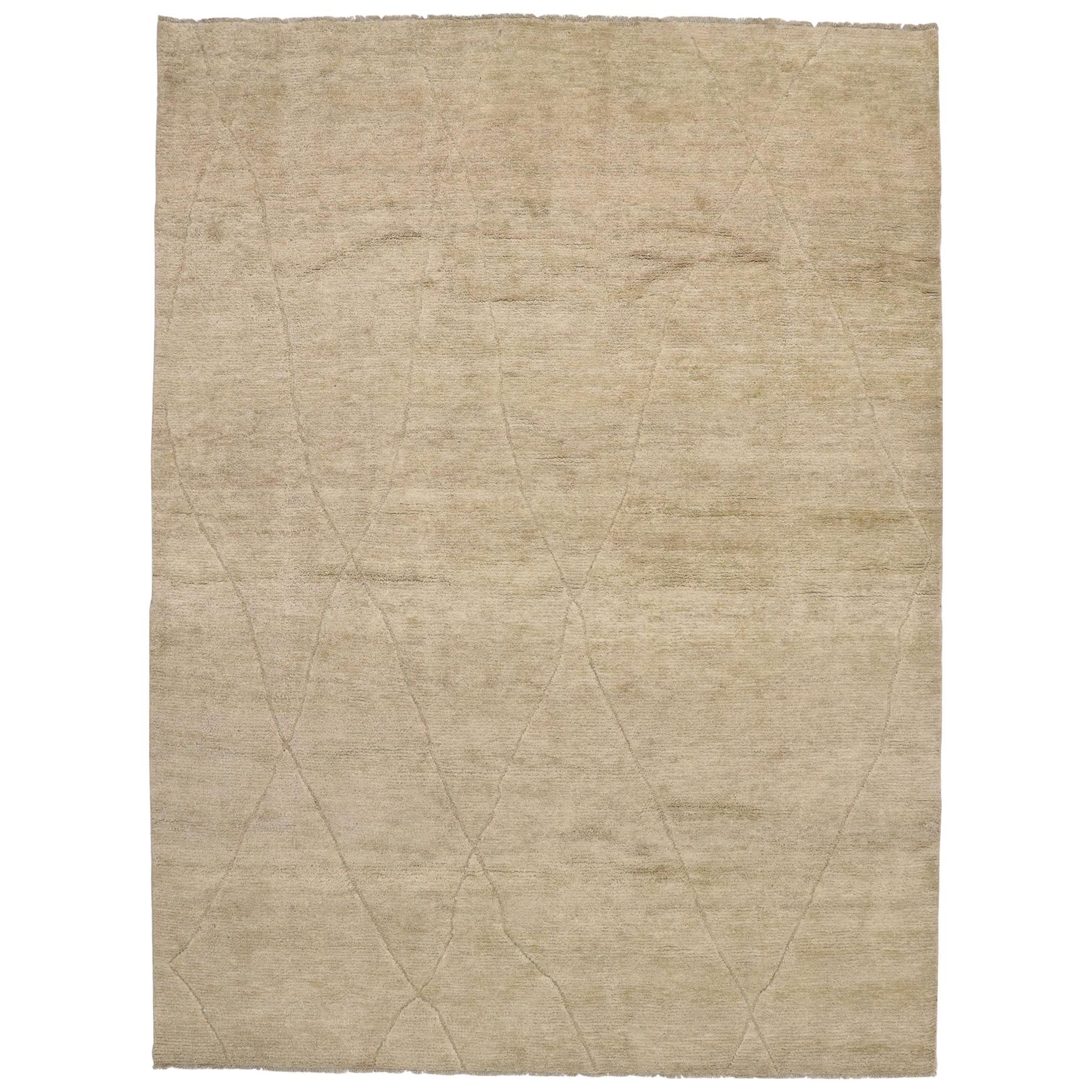 New Contemporary Moroccan Rug with Minimalist Swedish Mysigt Style For Sale