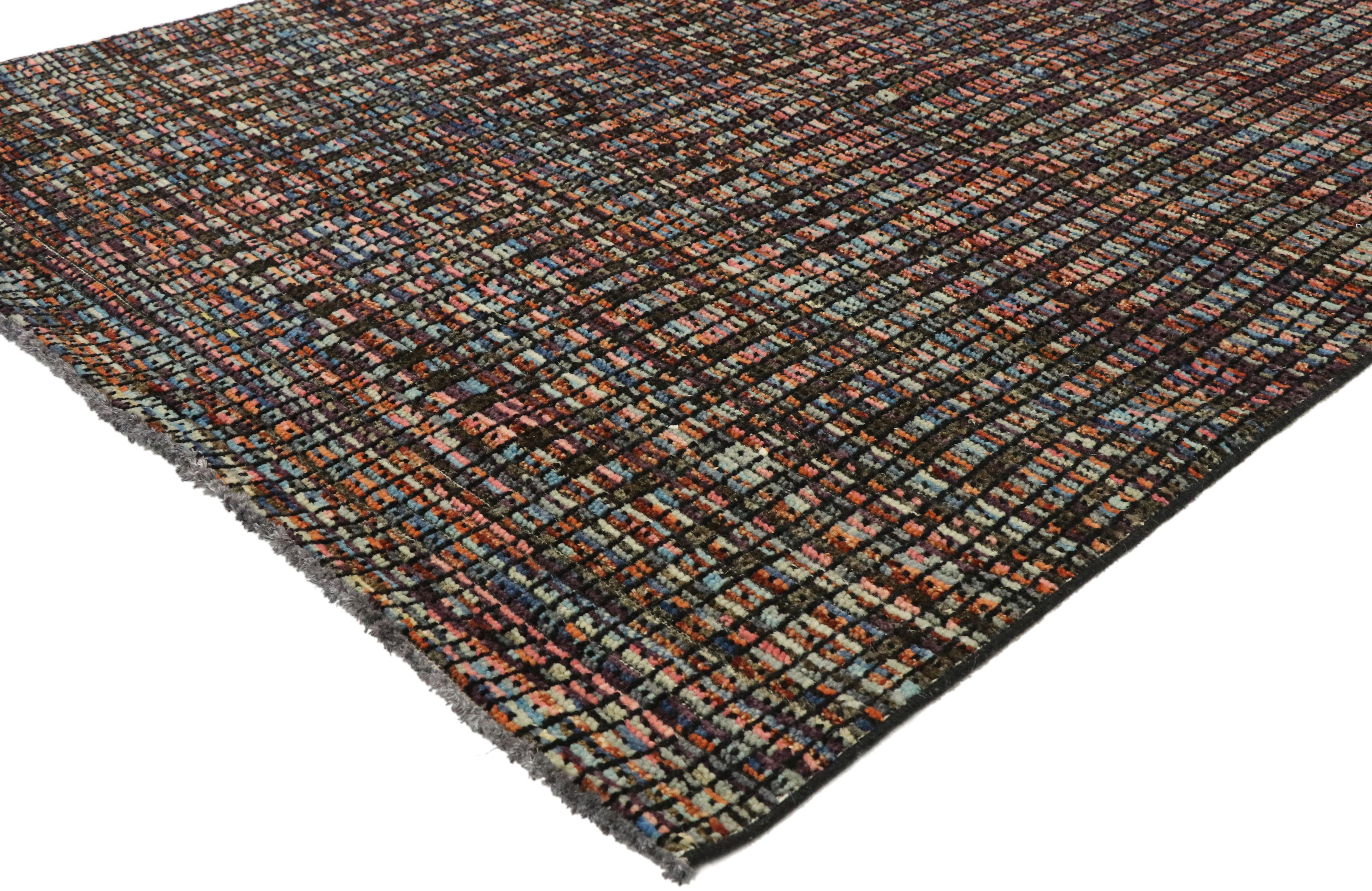 80618, new contemporary Moroccan rug with Modern American Colonial style. Displaying well-balanced symmetry with a simple design aesthetic, this hand knotted wool Moroccan area rug beautifully embodies modern American Colonial style with a