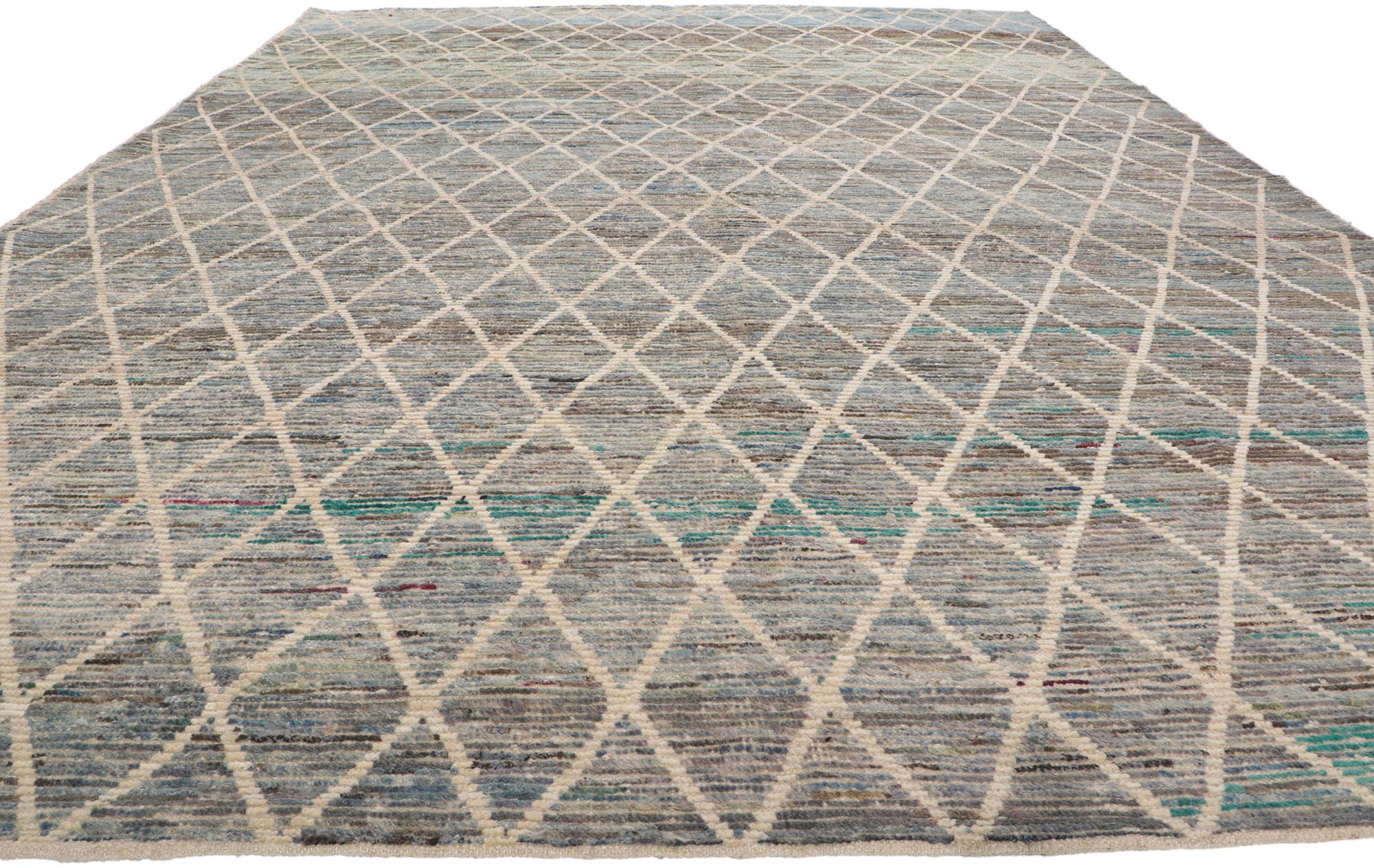 Pakistani Large Modern Earth-Tone Moroccan Rug, Nature-Inspired Color Palette