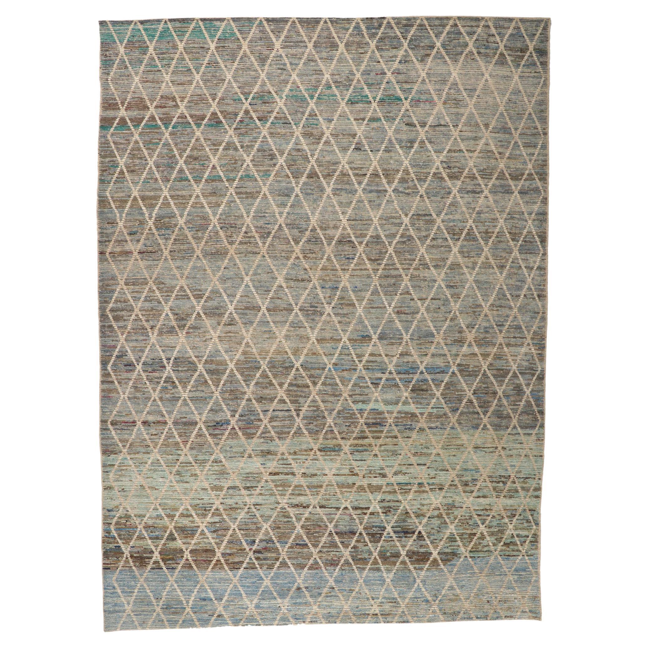 Large Modern Earth-Tone Moroccan Rug, Nature-Inspired Color Palette