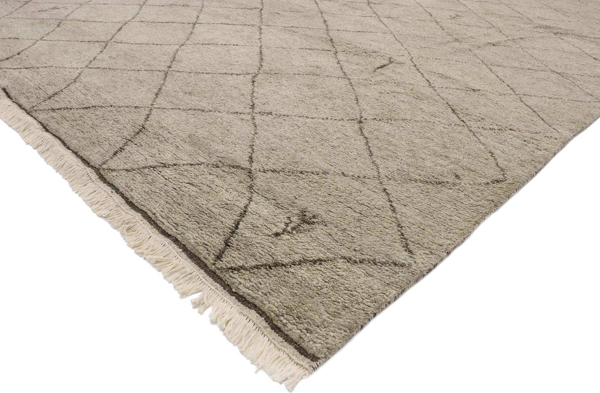 Bohemian Modern Earth-Tone Moroccan Area Rug, Sublime Simplicity Meets Nomadic Charm For Sale
