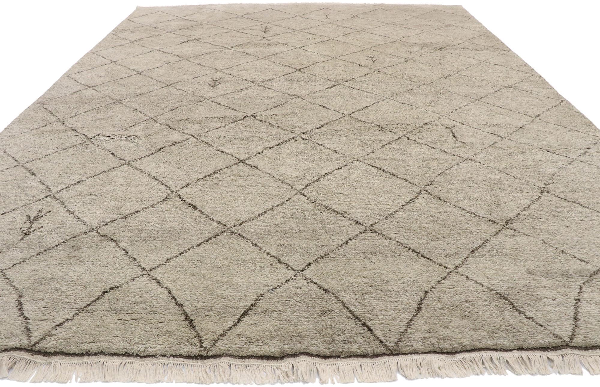Indian Modern Earth-Tone Moroccan Area Rug, Sublime Simplicity Meets Nomadic Charm For Sale