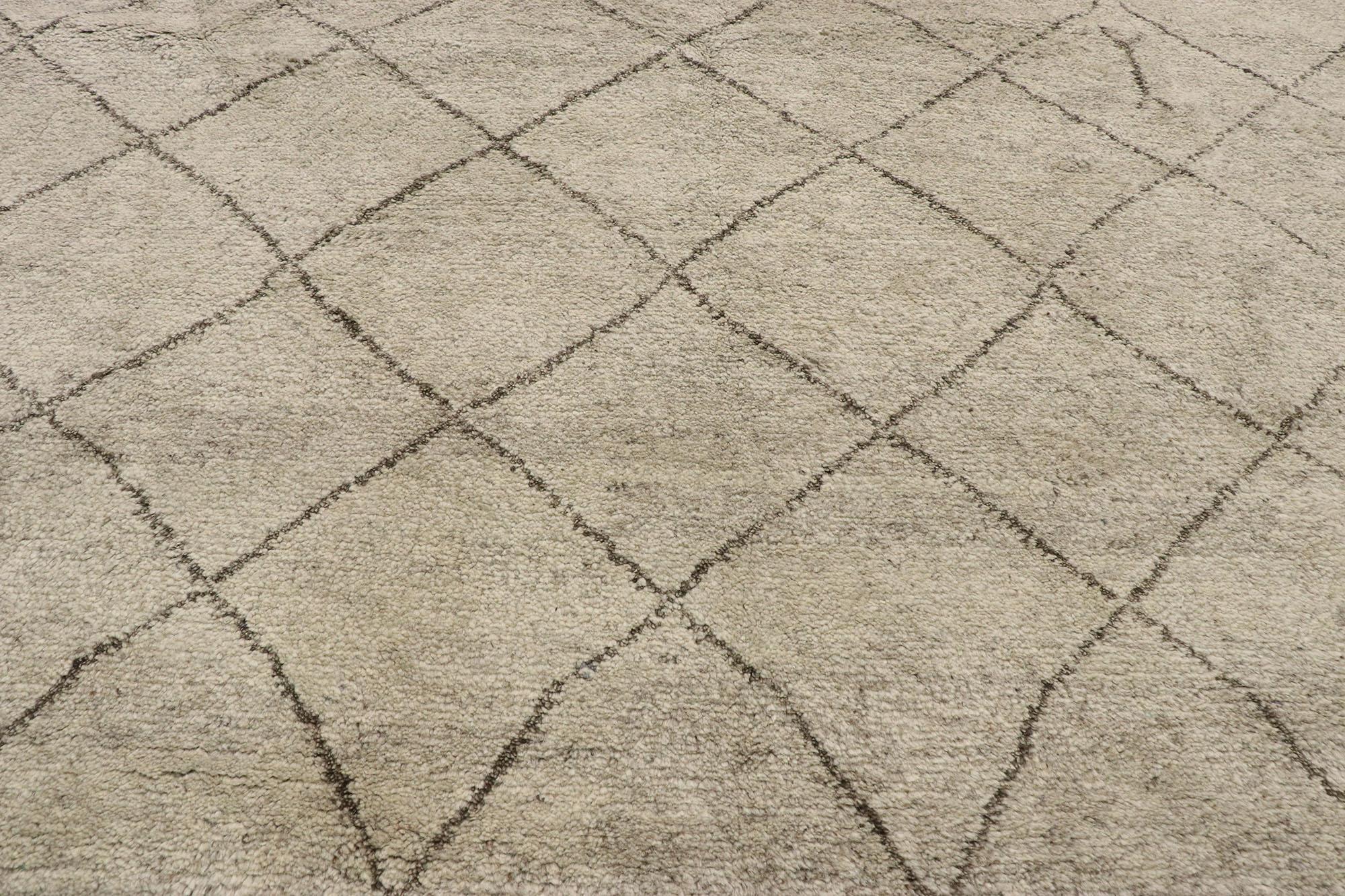 Hand-Knotted Modern Earth-Tone Moroccan Area Rug, Sublime Simplicity Meets Nomadic Charm For Sale