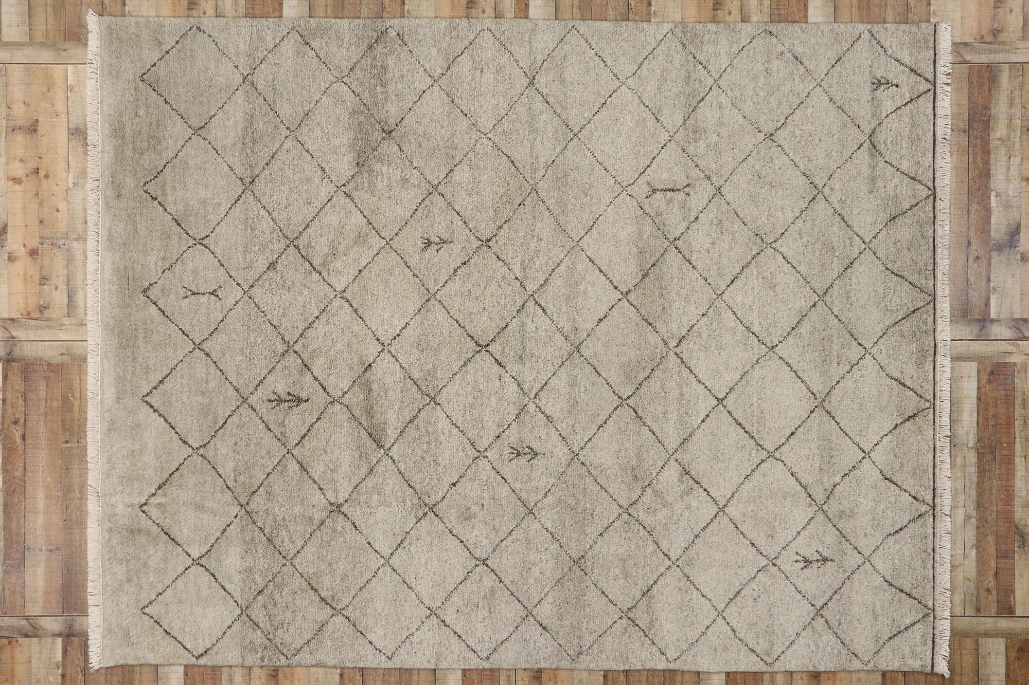Contemporary Modern Earth-Tone Moroccan Area Rug, Sublime Simplicity Meets Nomadic Charm For Sale