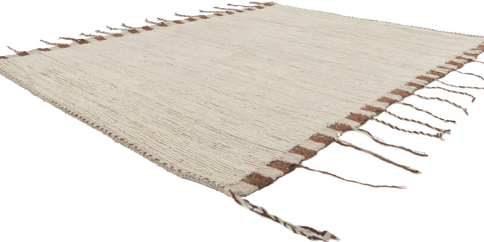 80781 New Contemporary Moroccan rug with Organic Modern Style, 05'00 x 06'06. Effortless beauty combined with simplicity and minimalist style, this hand-knotted wool contemporary Moroccan area rug provides a feeling of cozy contentment without the