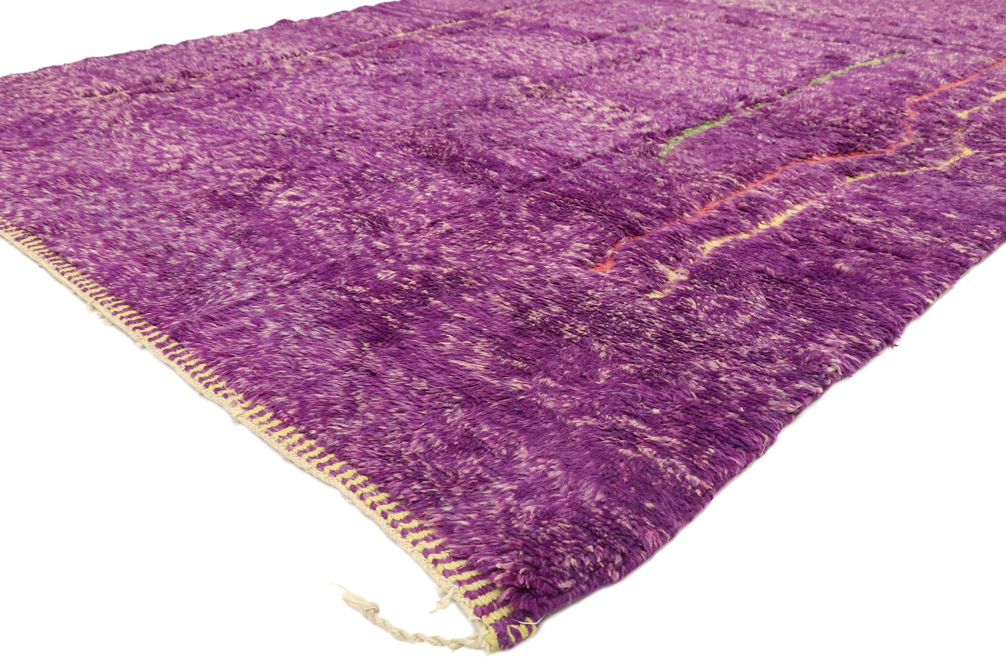 21049 New Purple Beni Mrirt Moroccan Rug, 06'10 x 10'00. Beni Mrirt rugs exemplify the esteemed tradition of Moroccan weaving, renowned for their opulent texture, geometric patterns, and soothing earthy tones. Crafted by skilled artisans of the Beni