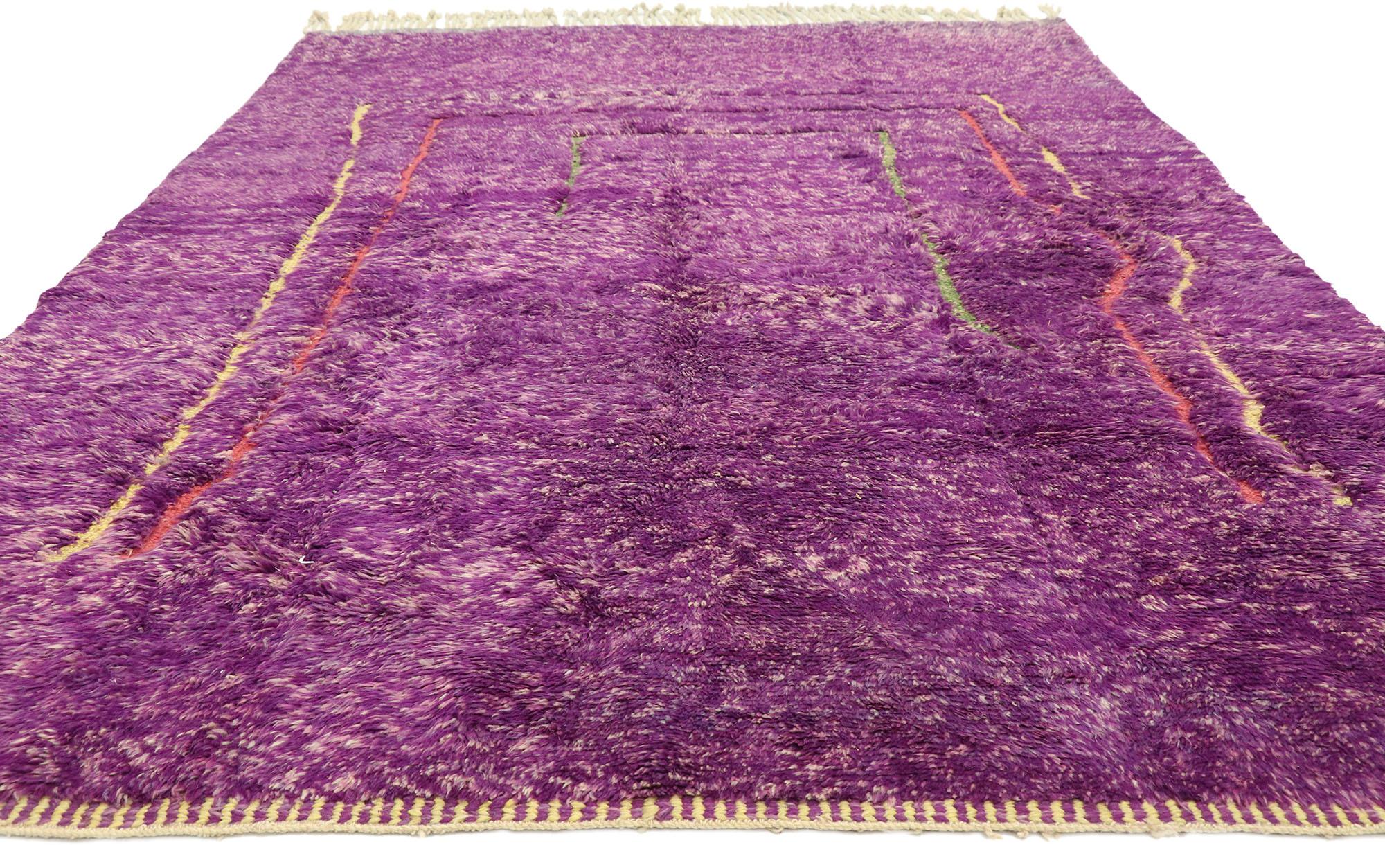 Bohemian Modern Purple Beni Mrirt Moroccan Rug, Boho Meets Tribal Enchantment For Sale