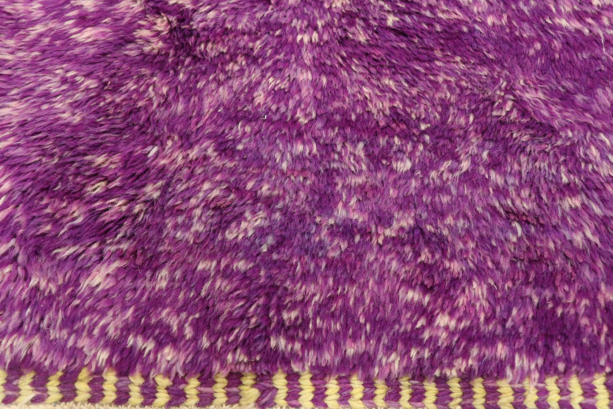 Hand-Knotted Modern Purple Beni Mrirt Moroccan Rug, Boho Meets Tribal Enchantment For Sale