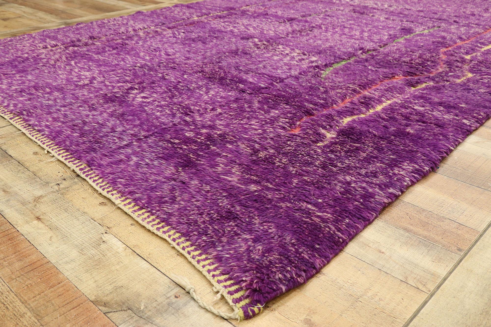 Contemporary Modern Purple Beni Mrirt Moroccan Rug, Boho Meets Tribal Enchantment For Sale