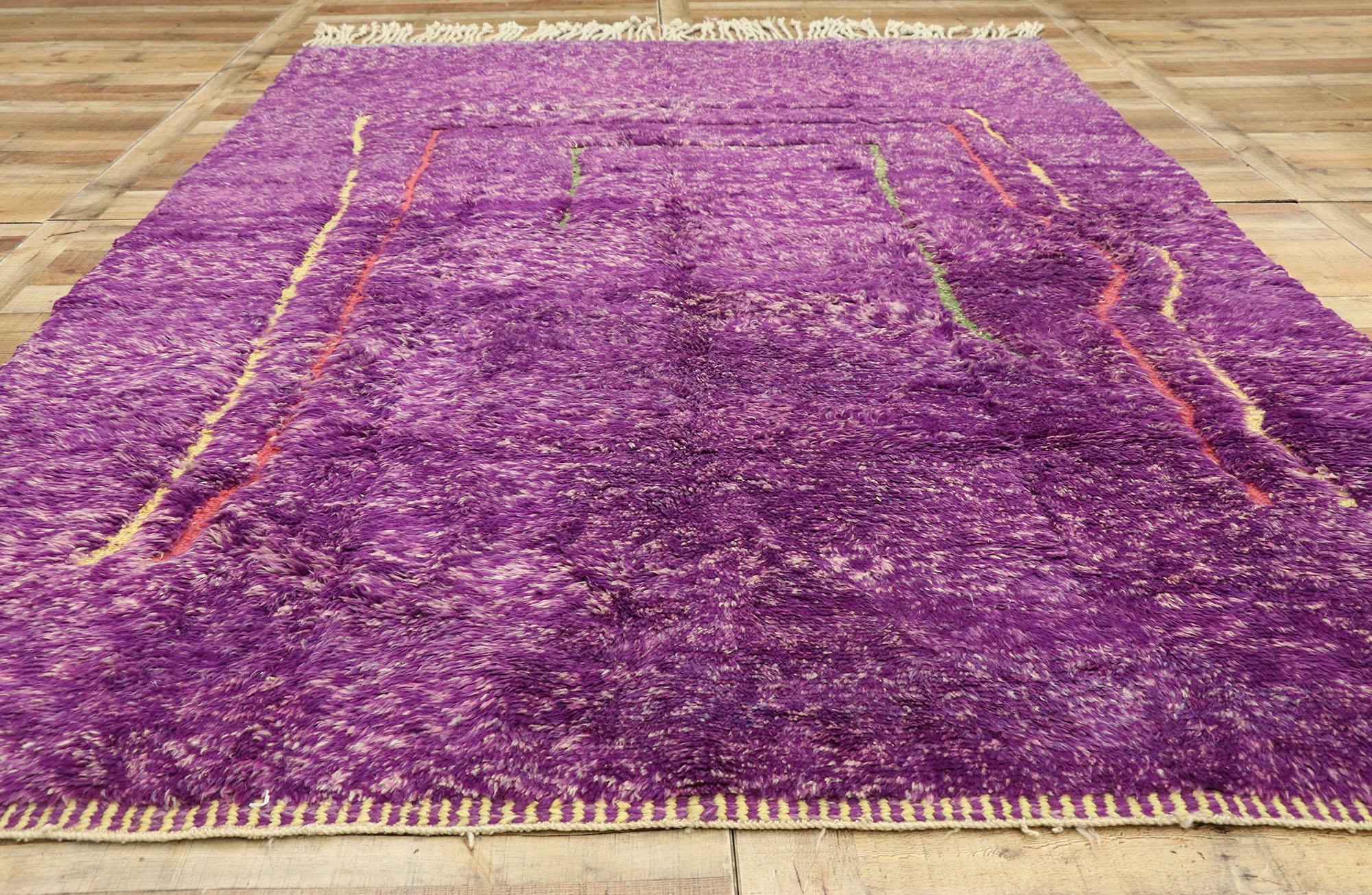 Wool Modern Purple Beni Mrirt Moroccan Rug, Boho Meets Tribal Enchantment For Sale