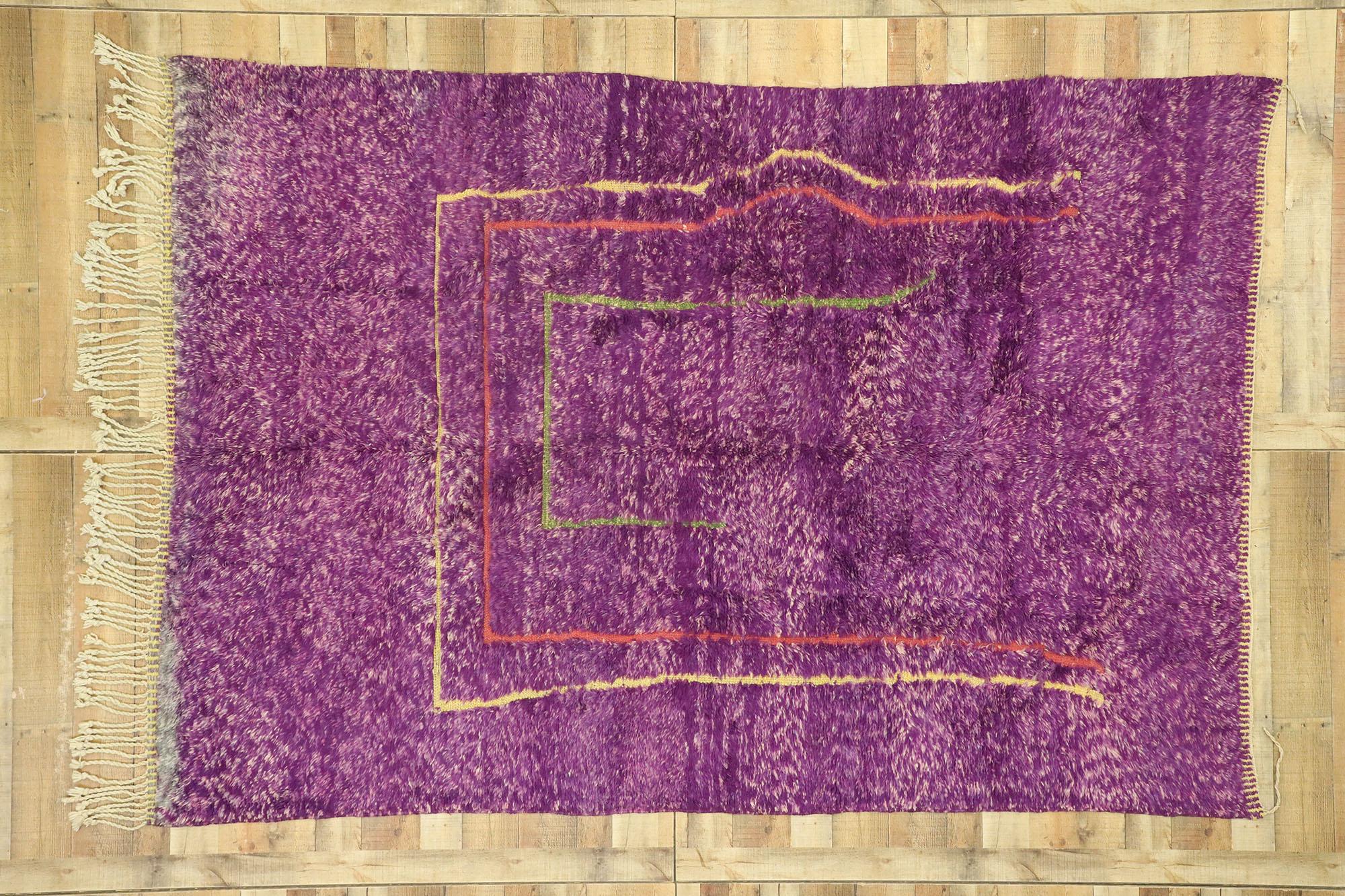 Modern Purple Beni Mrirt Moroccan Rug, Boho Meets Tribal Enchantment For Sale 1