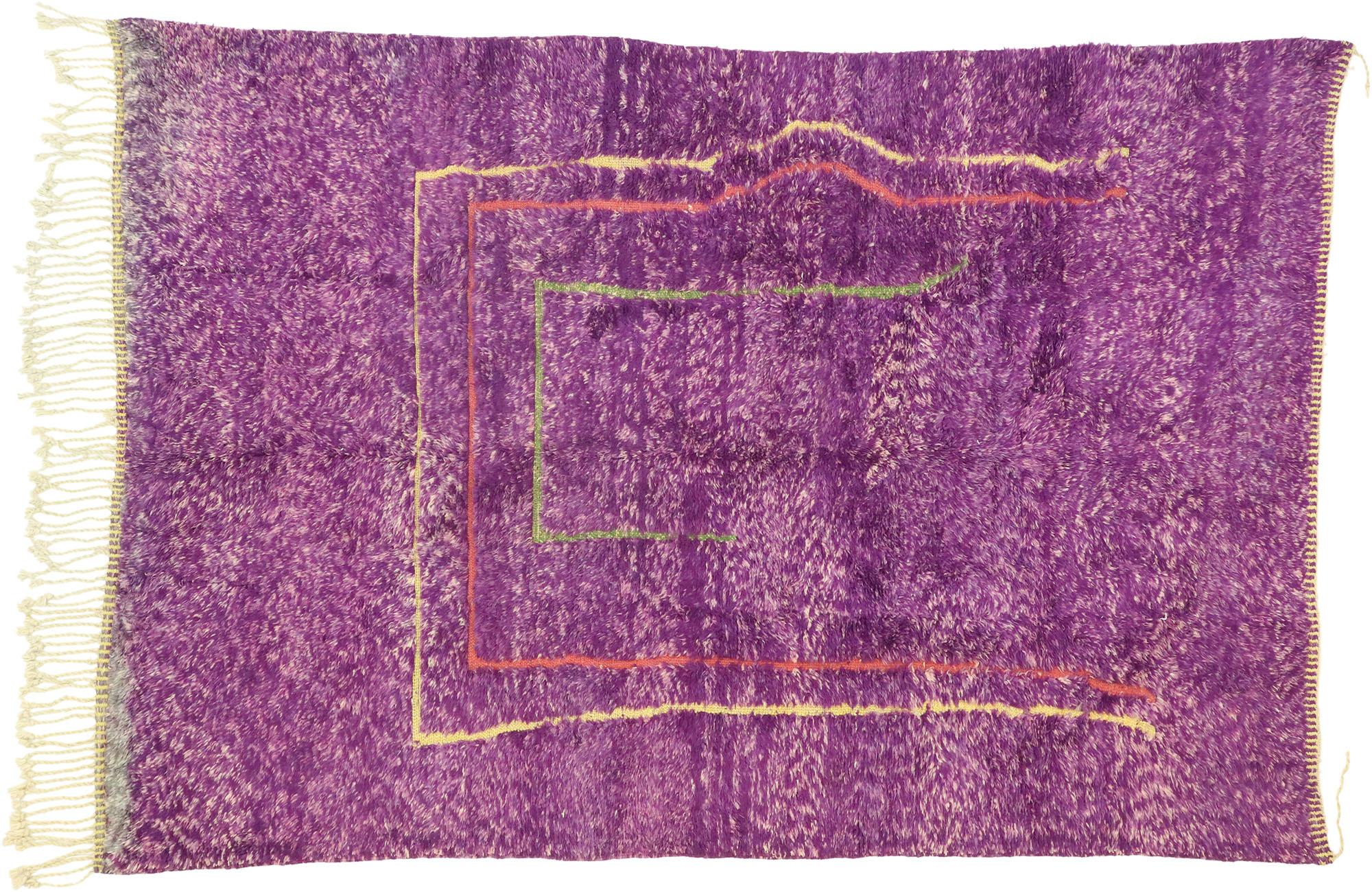 Modern Purple Beni Mrirt Moroccan Rug, Boho Meets Tribal Enchantment For Sale 2