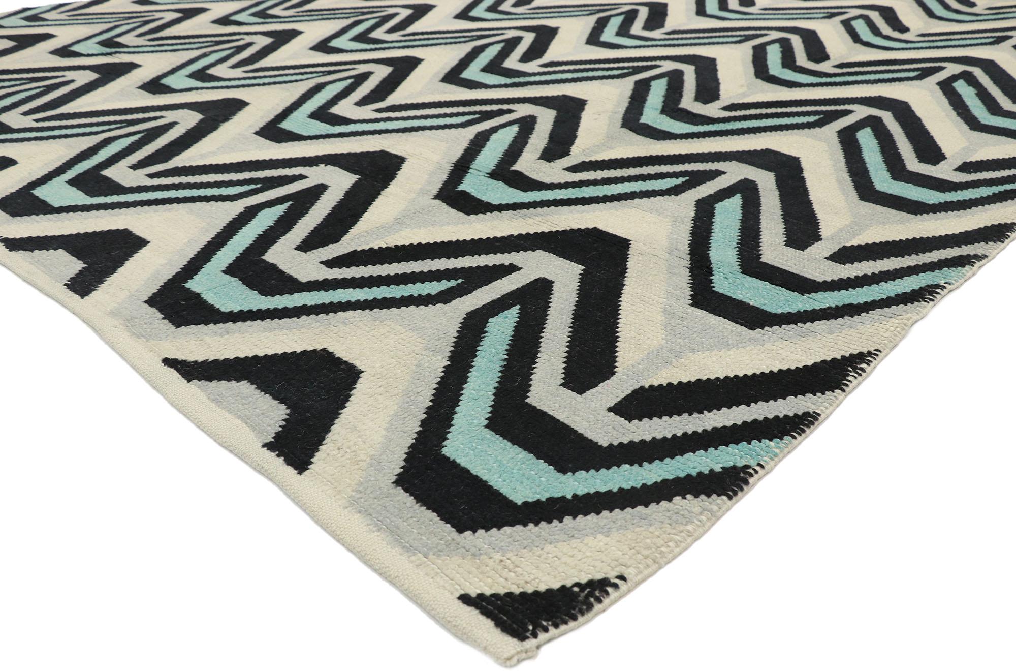 52994 new contemporary Moroccan Rug with Retro Postmodern style. Showcasing a bold expressive design, incredible detail and texture, this hand-knotted wool contemporary Moroccan style rug is a captivating vision of woven beauty. It features an