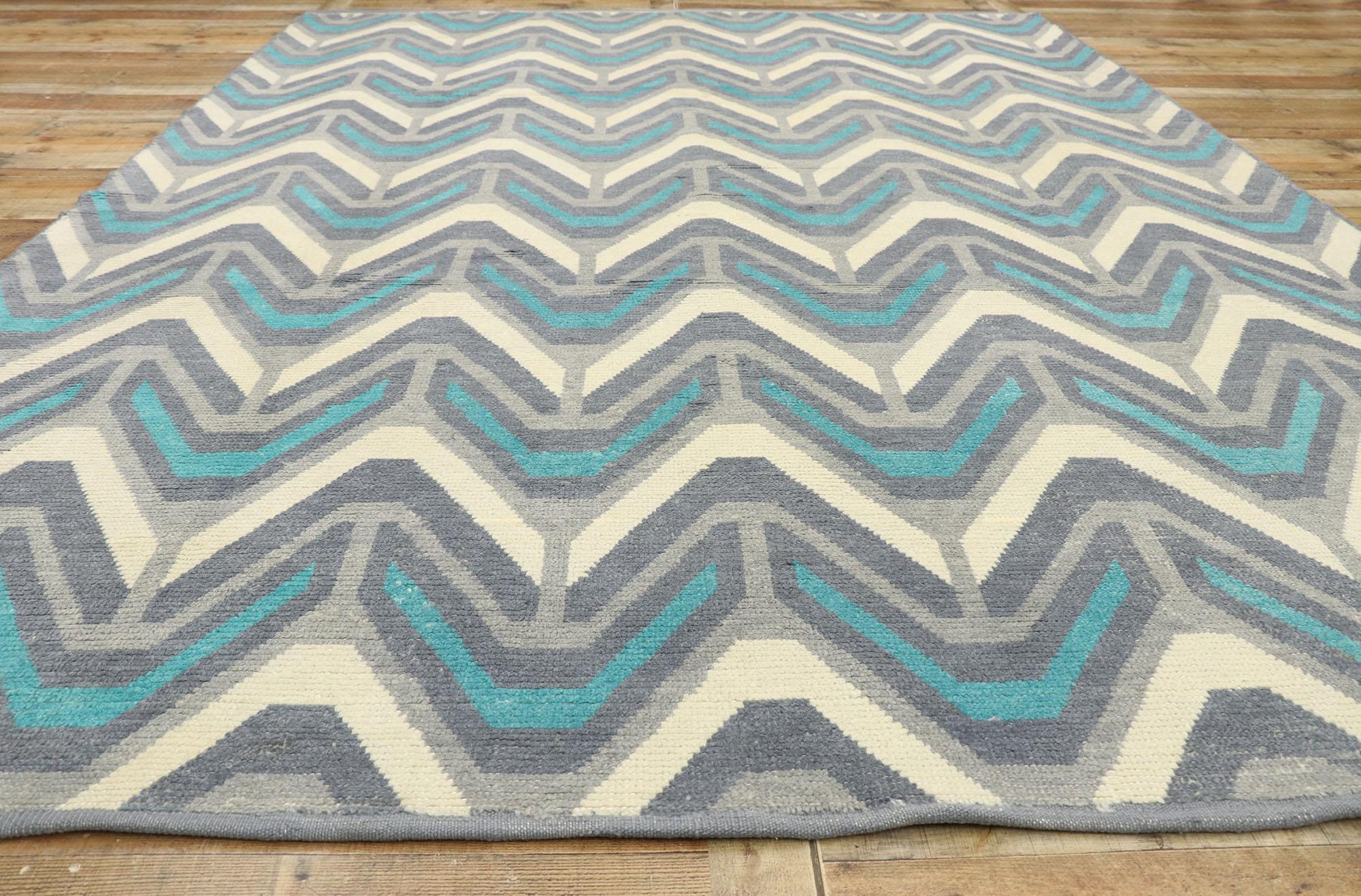 Wool New Contemporary Moroccan Area Rug, Classic Chevron Meets Retro Postmodern For Sale