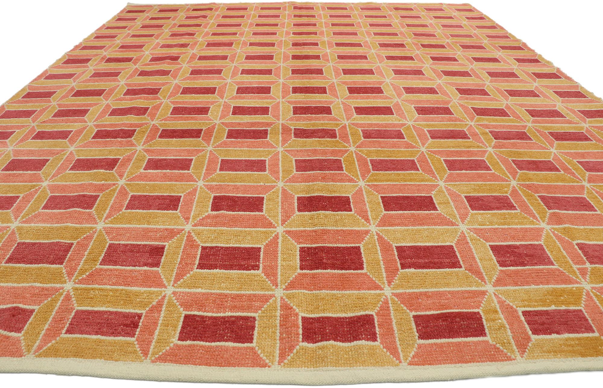 Turkish New Contemporary Moroccan Style Rug with Retro Postmodern Cubist Bauhaus Style For Sale