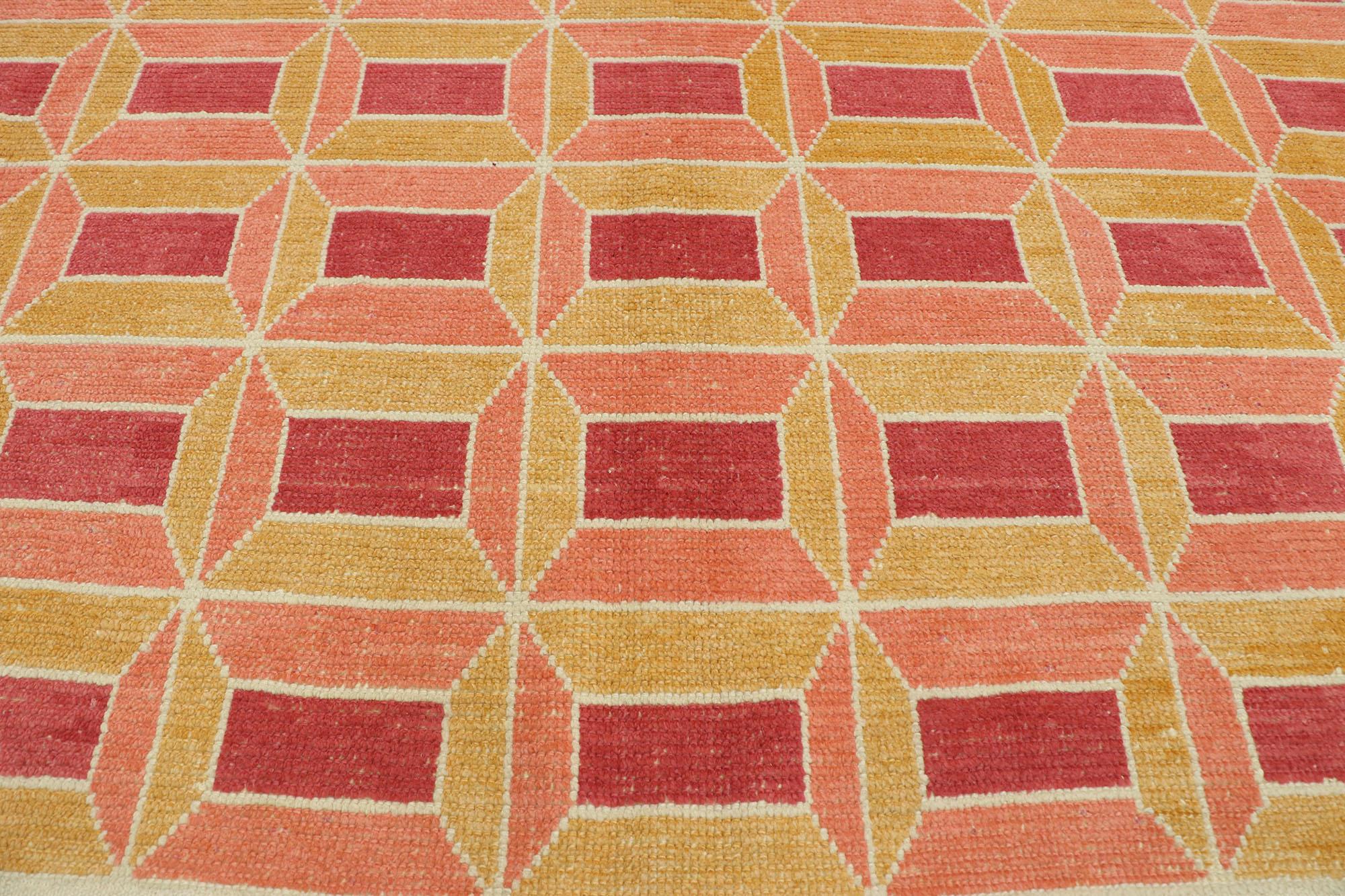 Hand-Knotted New Contemporary Moroccan Style Rug with Retro Postmodern Cubist Bauhaus Style For Sale