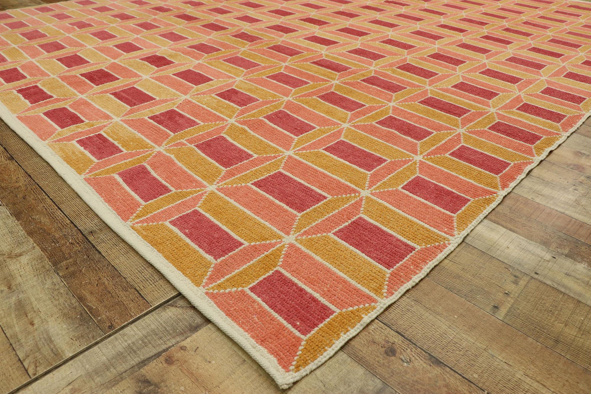 Wool New Contemporary Moroccan Style Rug with Retro Postmodern Cubist Bauhaus Style For Sale