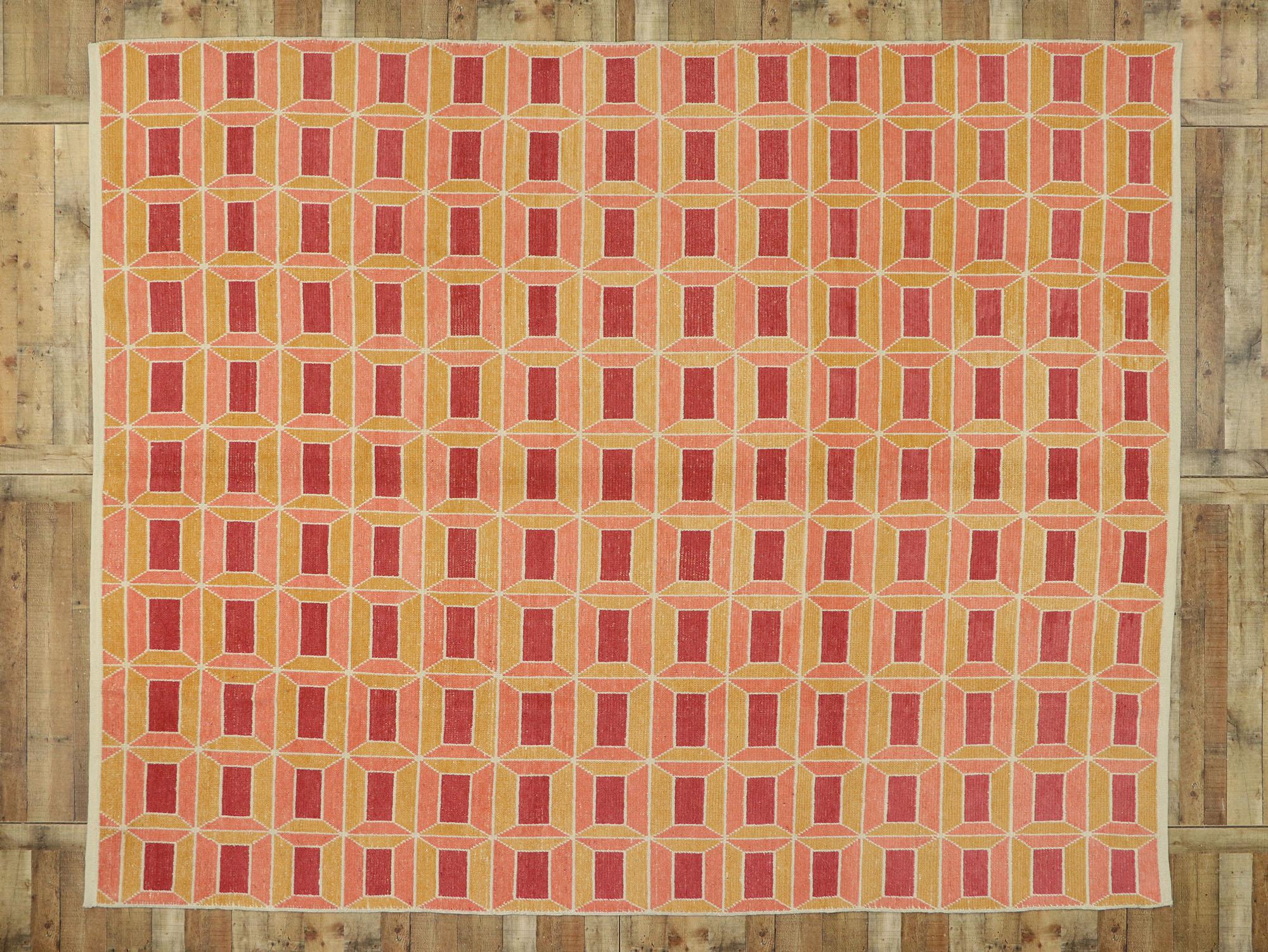 New Contemporary Teppich im marokkanischen Stil mit retro-postmodernem kubistischem Bauhaus-Stil (Wolle) im Angebot