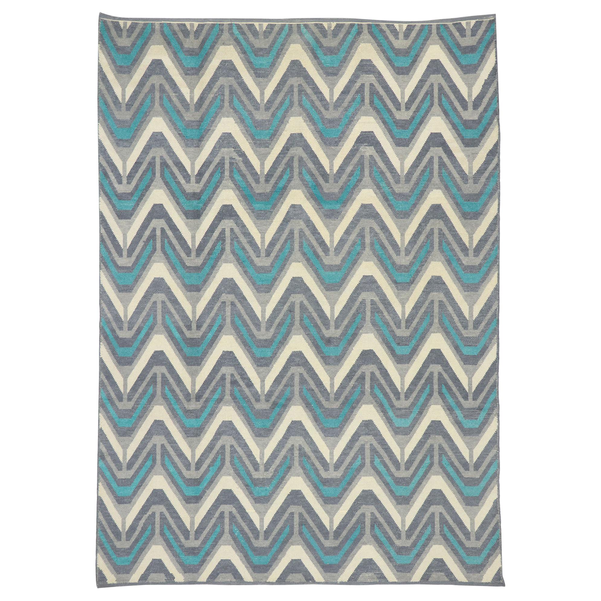 New Contemporary Moroccan Area Rug, Classic Chevron Meets Retro Postmodern