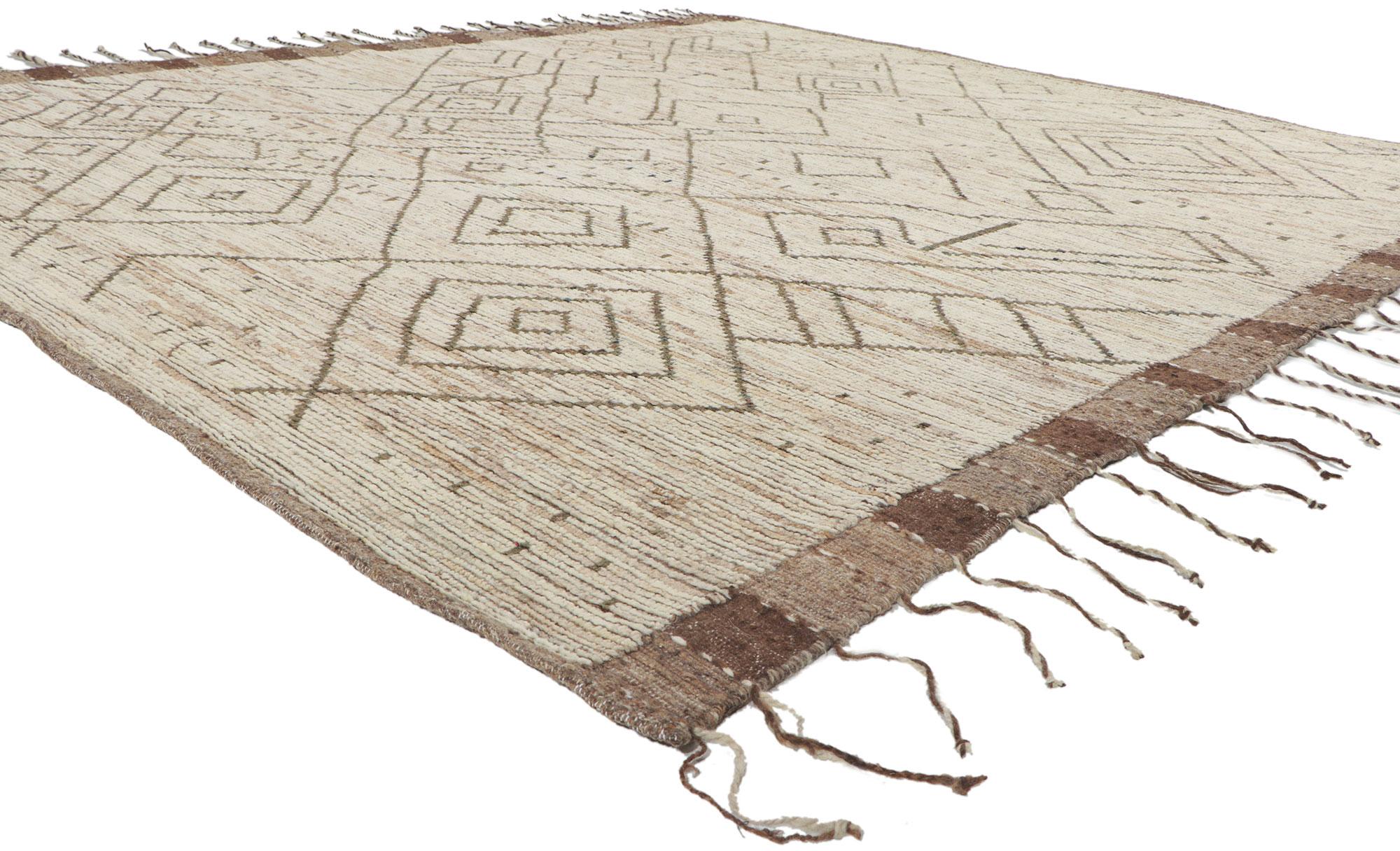 80795 New Contemporary Moroccan rug with Short Pile, 08'04 x 09'06. Showcasing an expressive design, incredible detail and texture, this hand knotted wool Moroccan style rug is a captivating vision of woven beauty. The eye-catching tribal pattern