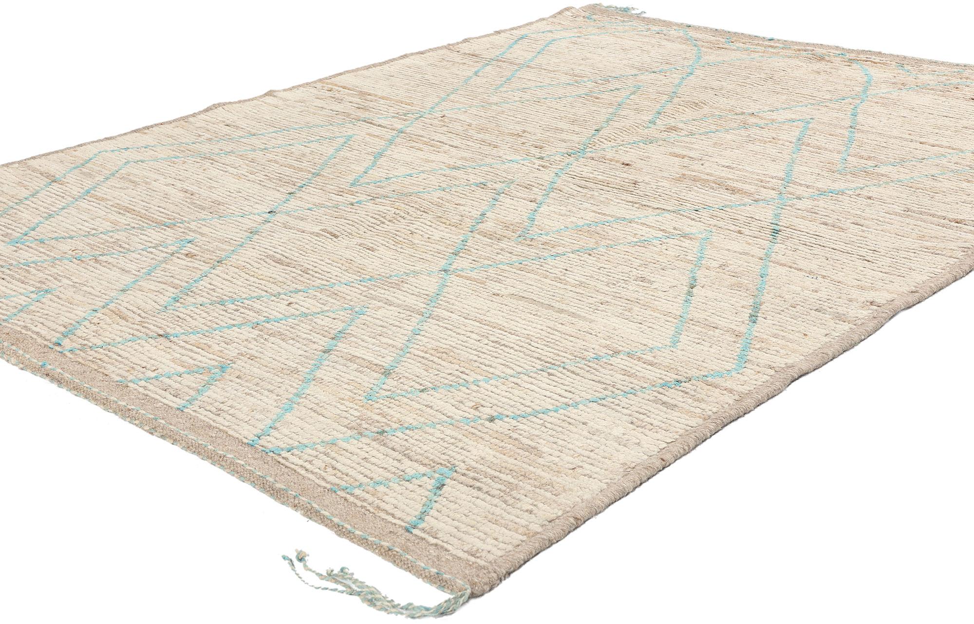 80783 New Soft Earth-Tone Moroccan Rug with Short Pile 05'00 x 06'08. Pakistani Moroccan rugs, meticulously crafted in Pakistan, stand out for their exceptional quality and craftsmanship, drawing inspiration from the intricate designs and motifs of