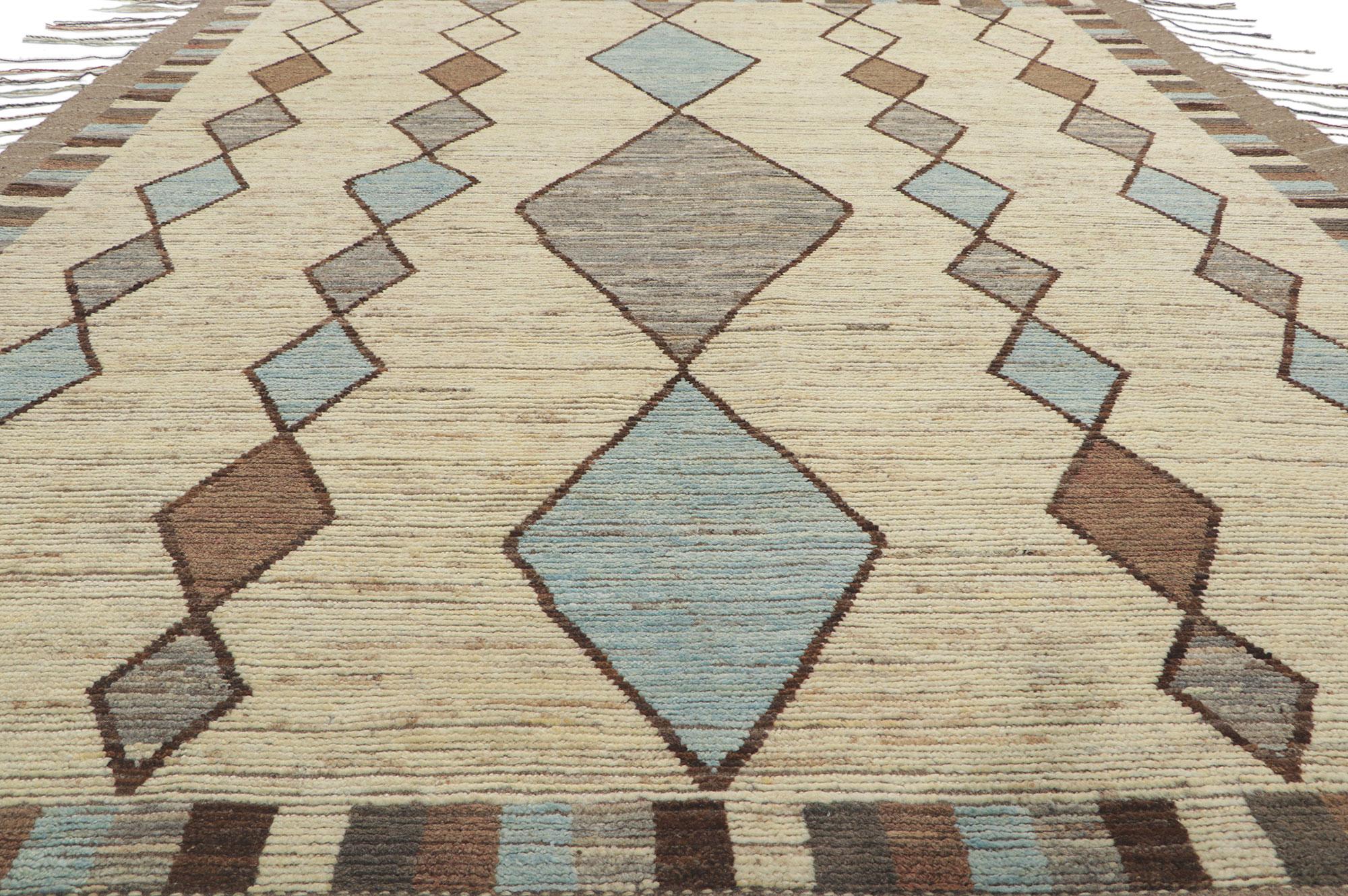 Pakistani Earth-Tone Moroccan Style Rug, Tribal Enchantment Meets Contemporary Elegance For Sale